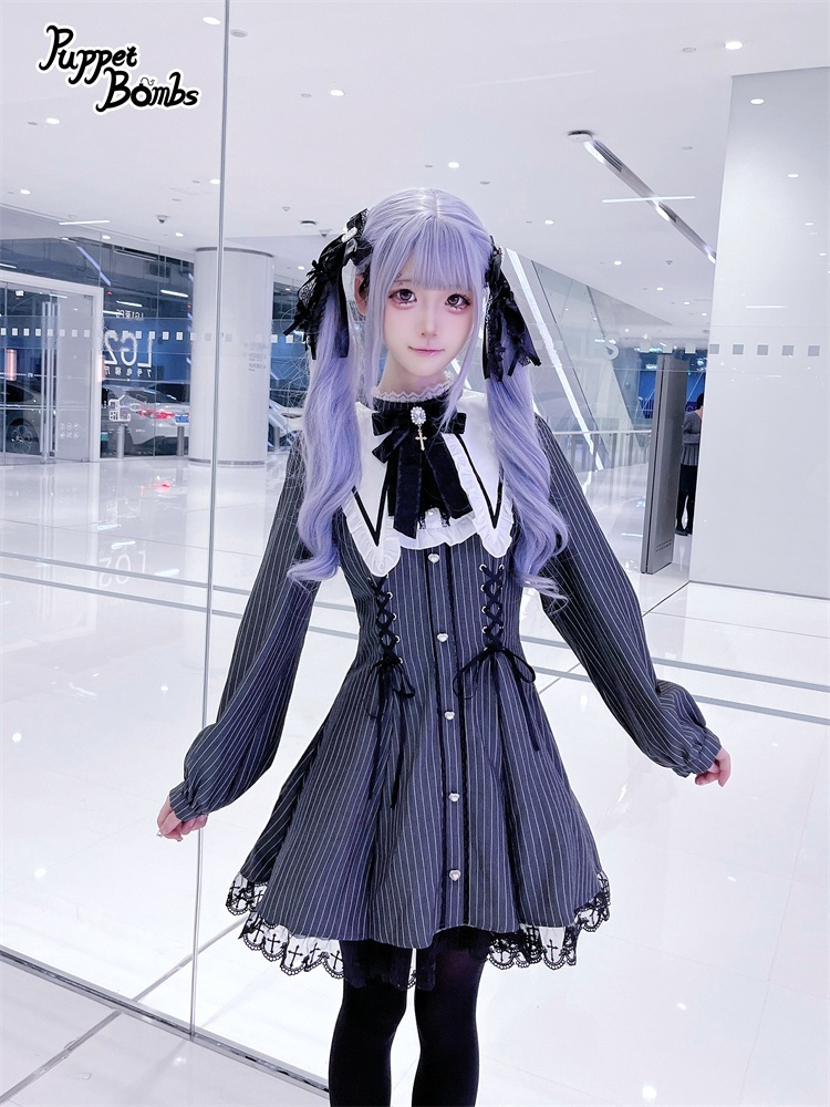 PuppetBombs】Q510 変型襟ストライプワンピース - To Alice