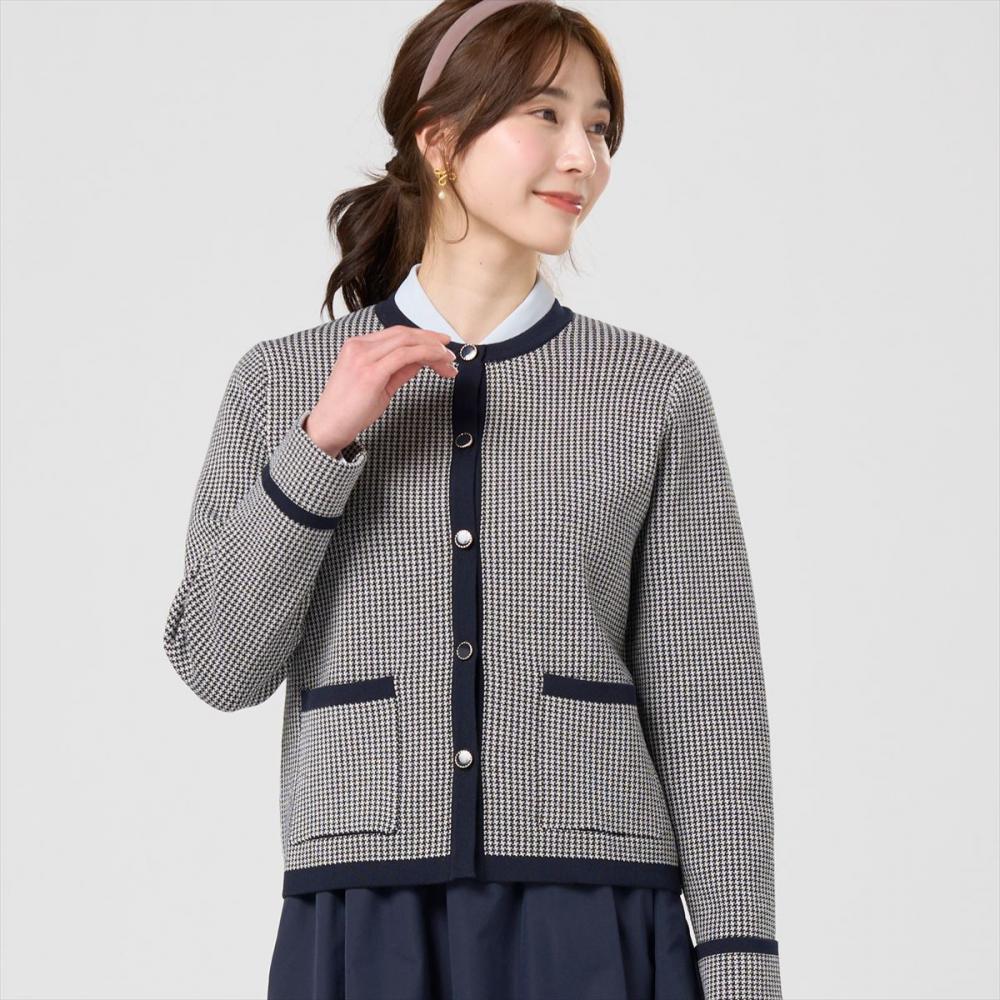 千鳥柄風ニットジャケット レディース(M グレー): 東京シャツ公式通販