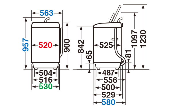 寸法・仕様 | AW-5G9 | 洗濯機・洗濯乾燥機 | 東芝ライフスタイル株式会社