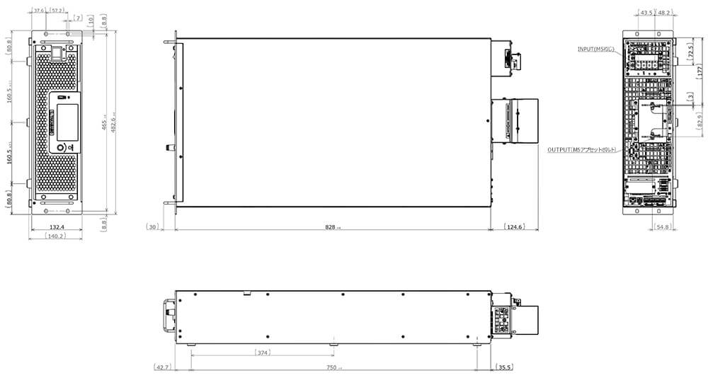 直流 安定化電源｜DZ-Xシリーズ｜外形寸法図｜高砂製作所