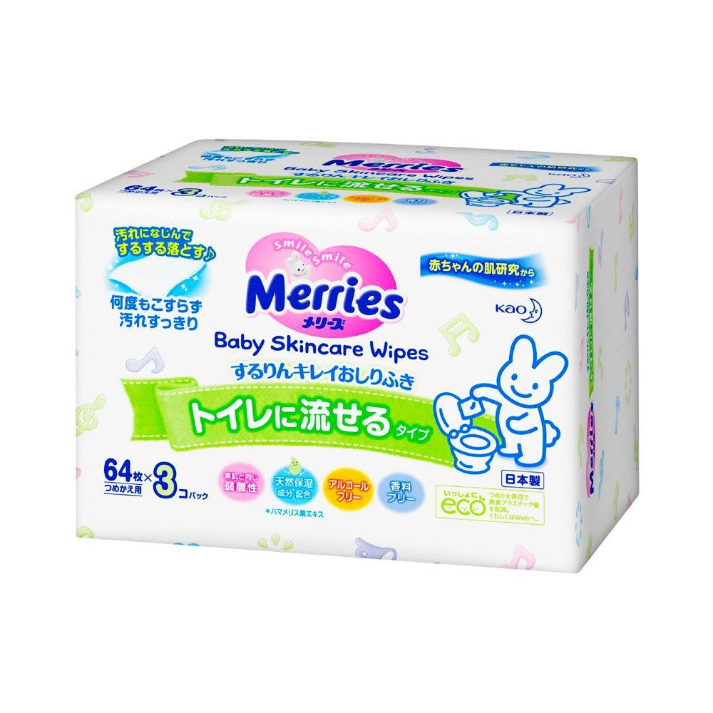 KAO Merries Wipes Soft & Thick Flushable 63 Sheets x 3 Packs