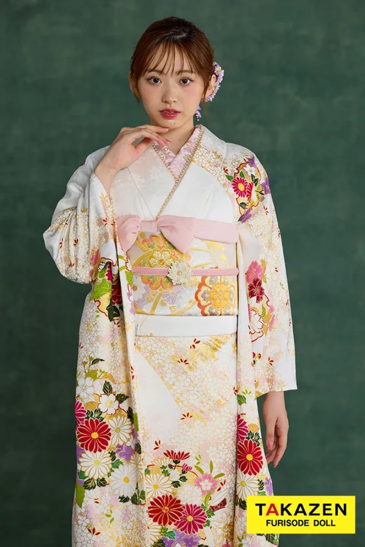 プレミアム古典 青柳/最高級絞り手描友禅 白 菊柄 上品な振袖 綺麗 柄