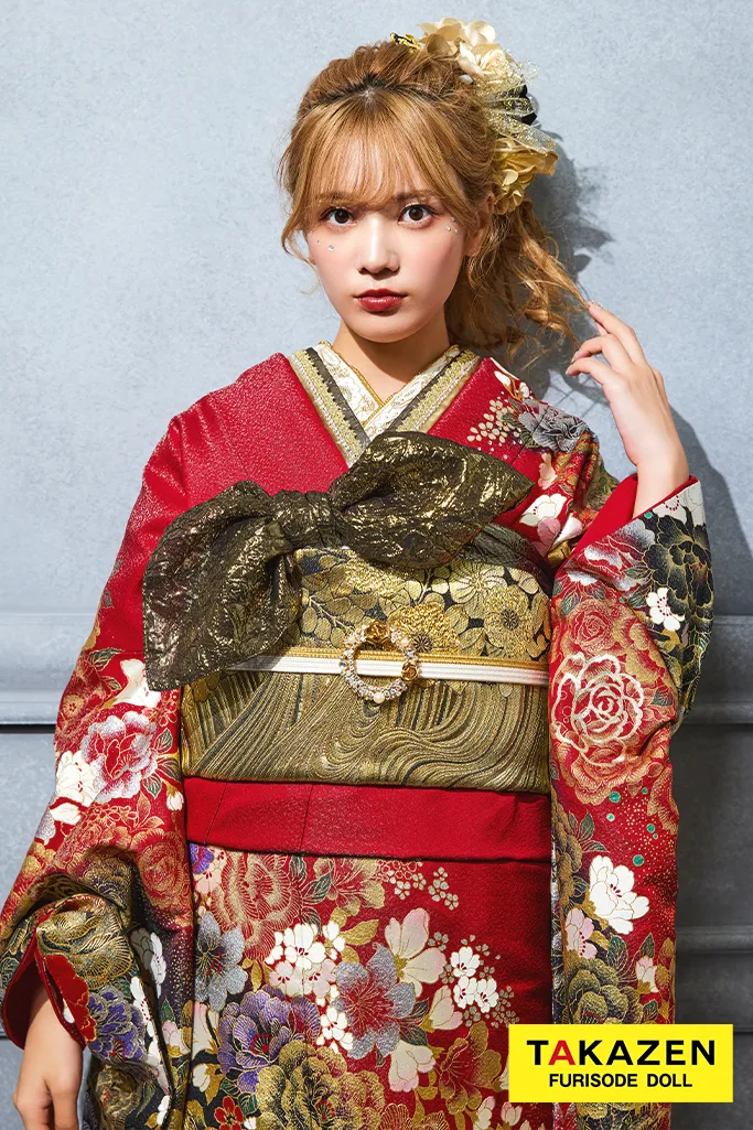 激安モード系 赤 牡丹柄 桂由美デザイン振袖 かっこいい セクシー 派手