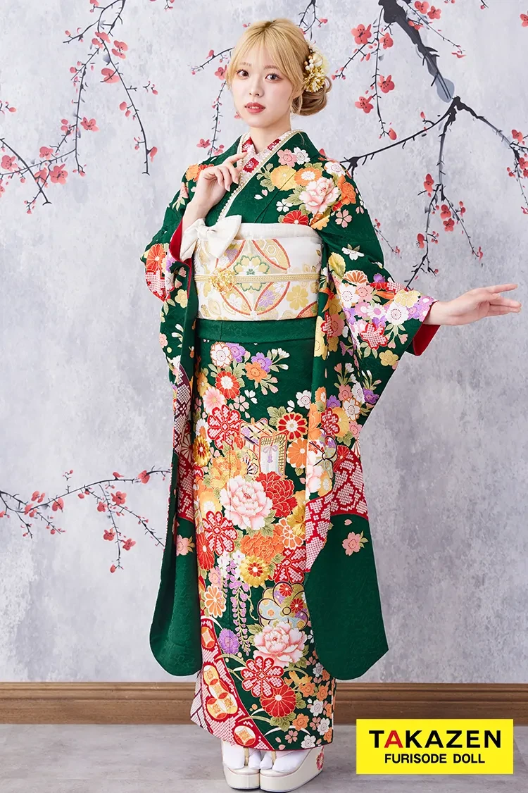 激安お得！正統派古典 緑色/赤/グリーン 辻が花/御所車 王道 お