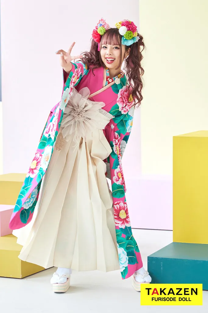 レトロポップ ショッキングピンク ツバキ柄 派手 可愛い 目立つ 今日