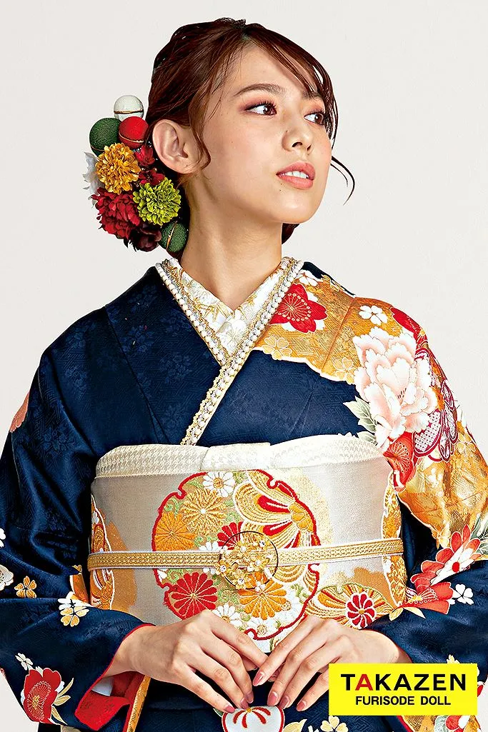 正統派古典 紺/金色/ネイビー 牡丹柄 はんなり 上品 王道 大和撫子