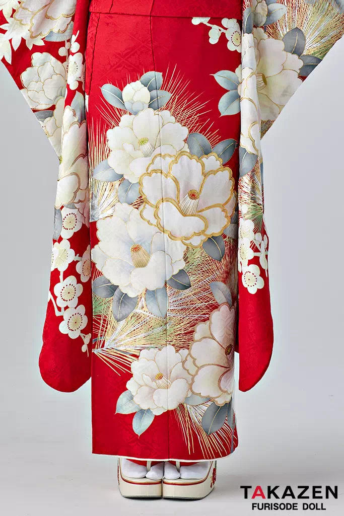 正統派古典 赤/白 椿柄/針松 上品 おしとやか かわいい【通販可】25066