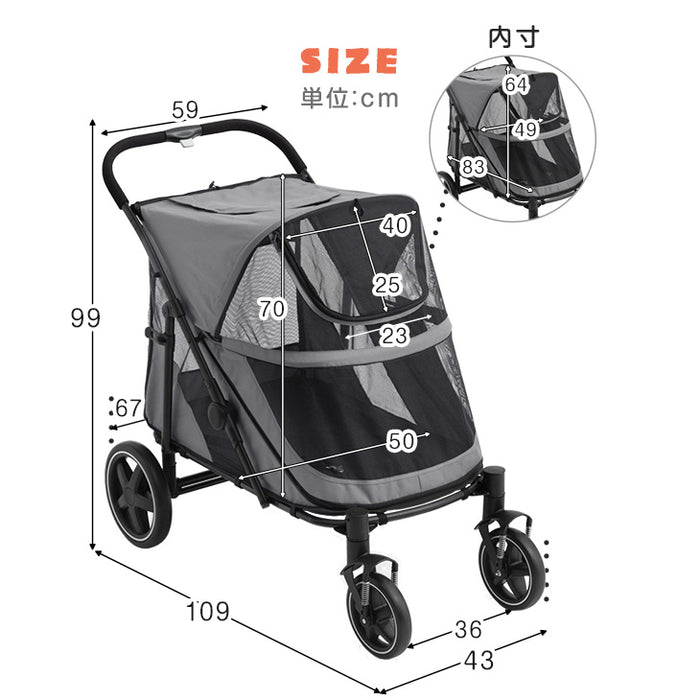 ペットカート 大型犬対応 耐荷重60kg 座面洗える 折り畳み 4輪