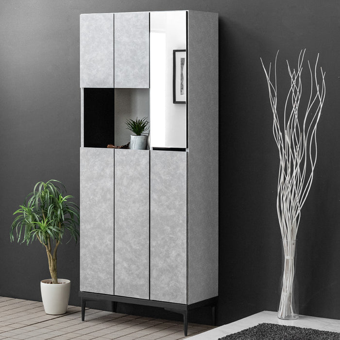 幅75］シューズボックス 国産 完成品 ミラー付き 消臭機能付 姿見 下駄