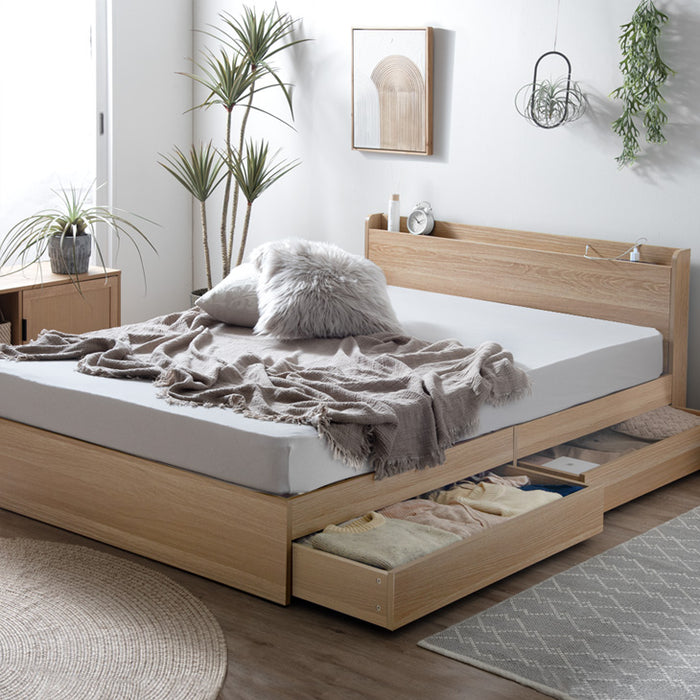 ダブル] 収納付きすのこベッド ベッドフレーム単品 スマホスタンド