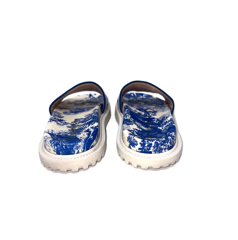 Christian Dior Size 36 'Dway' Toile De Jouy Embroidered Lug Slides