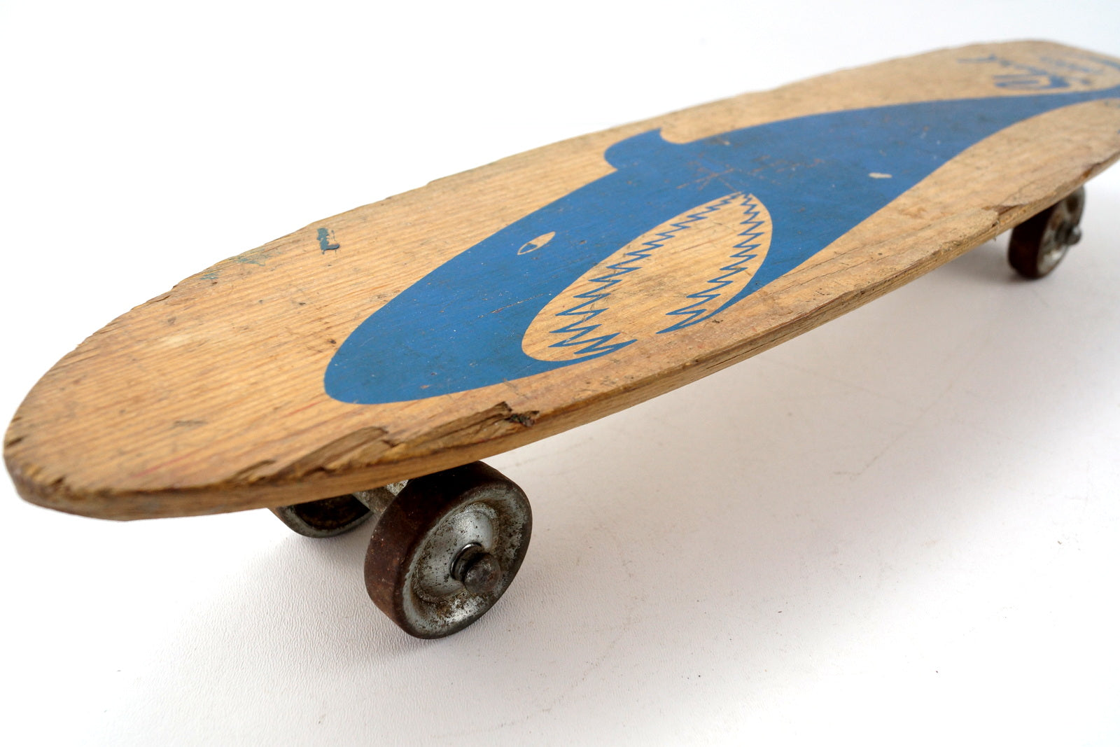 Vintage Nash Shark Skateboard in Wood with Light Blue Shark (c