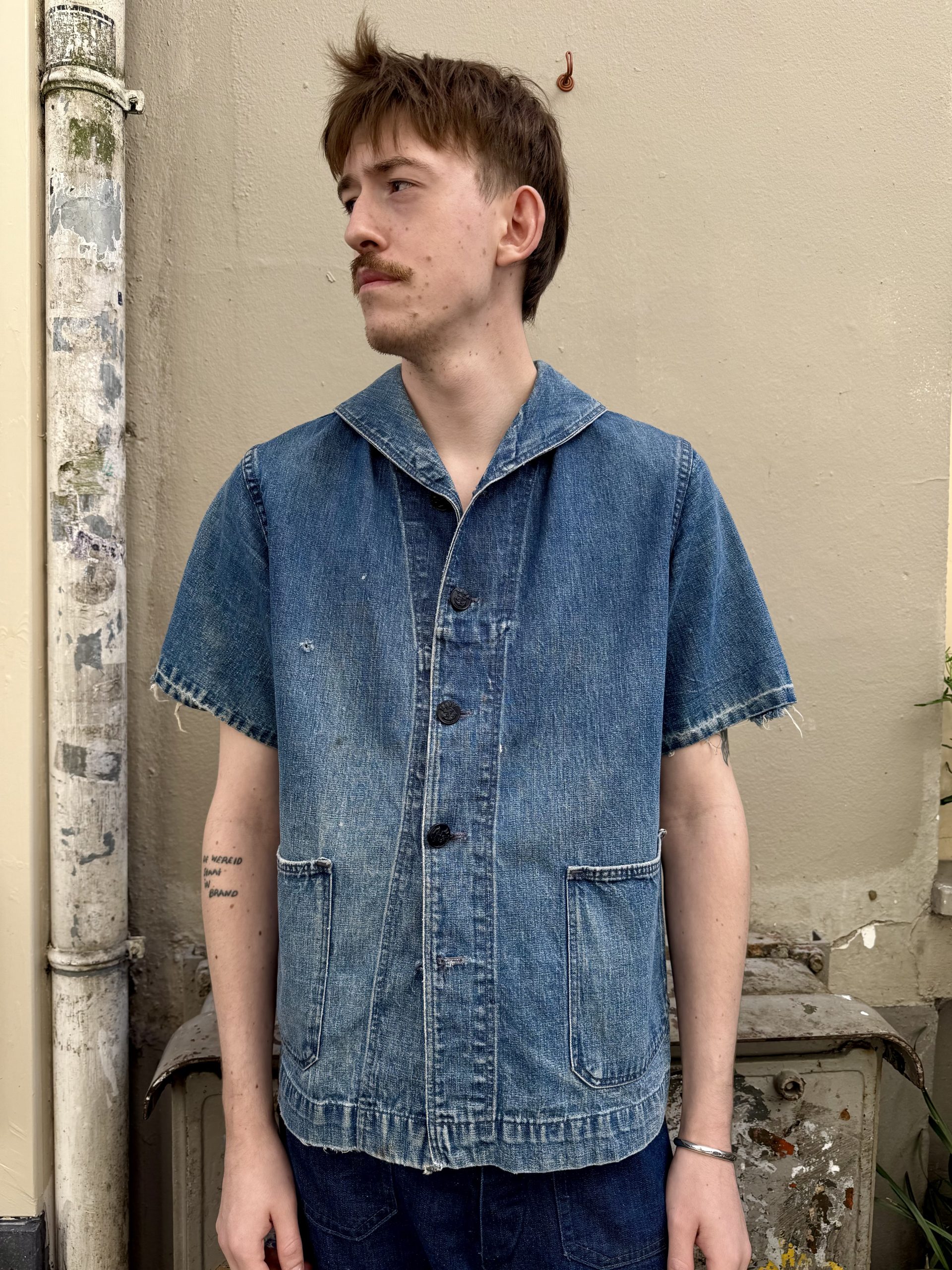 WW2 US Navy shawl collar denim jacket - size large - Tijdcapsule