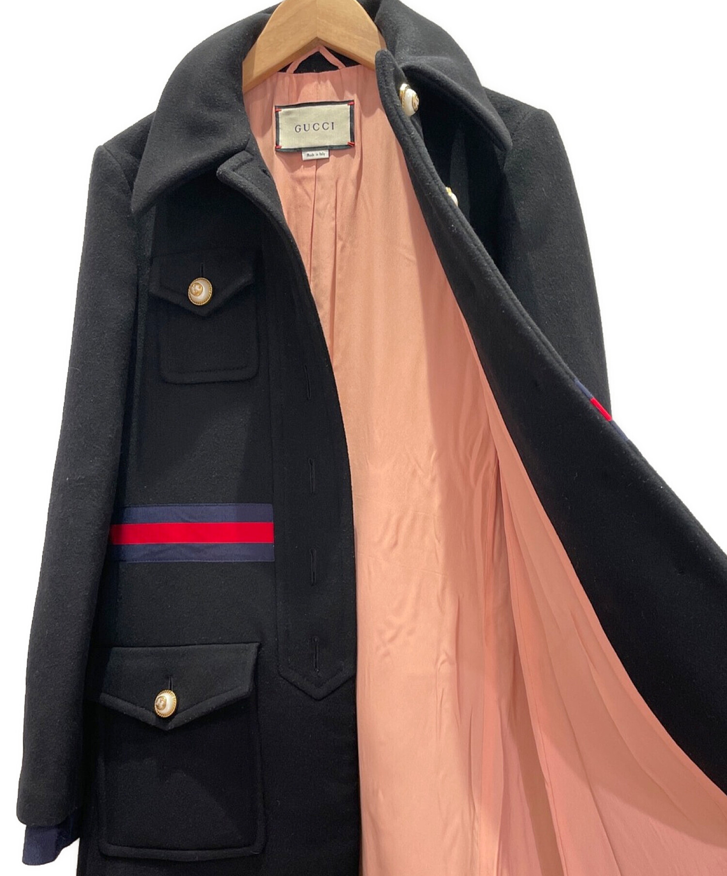 中古・古着通販】GUCCI (グッチ) シェリーラインウールコート ブラック