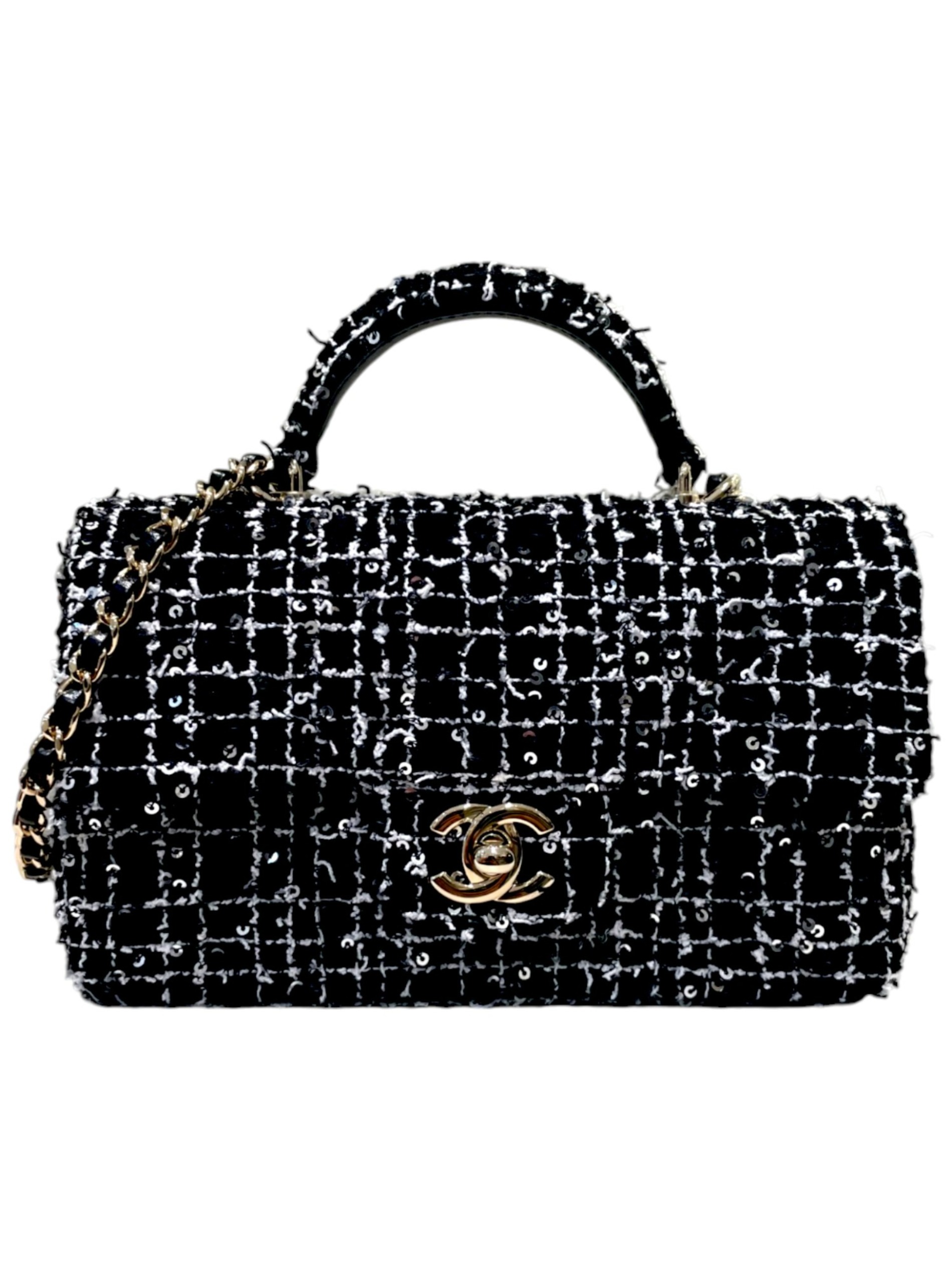 中古・古着通販】CHANEL (シャネル) トップハンドル ツイード チェーン