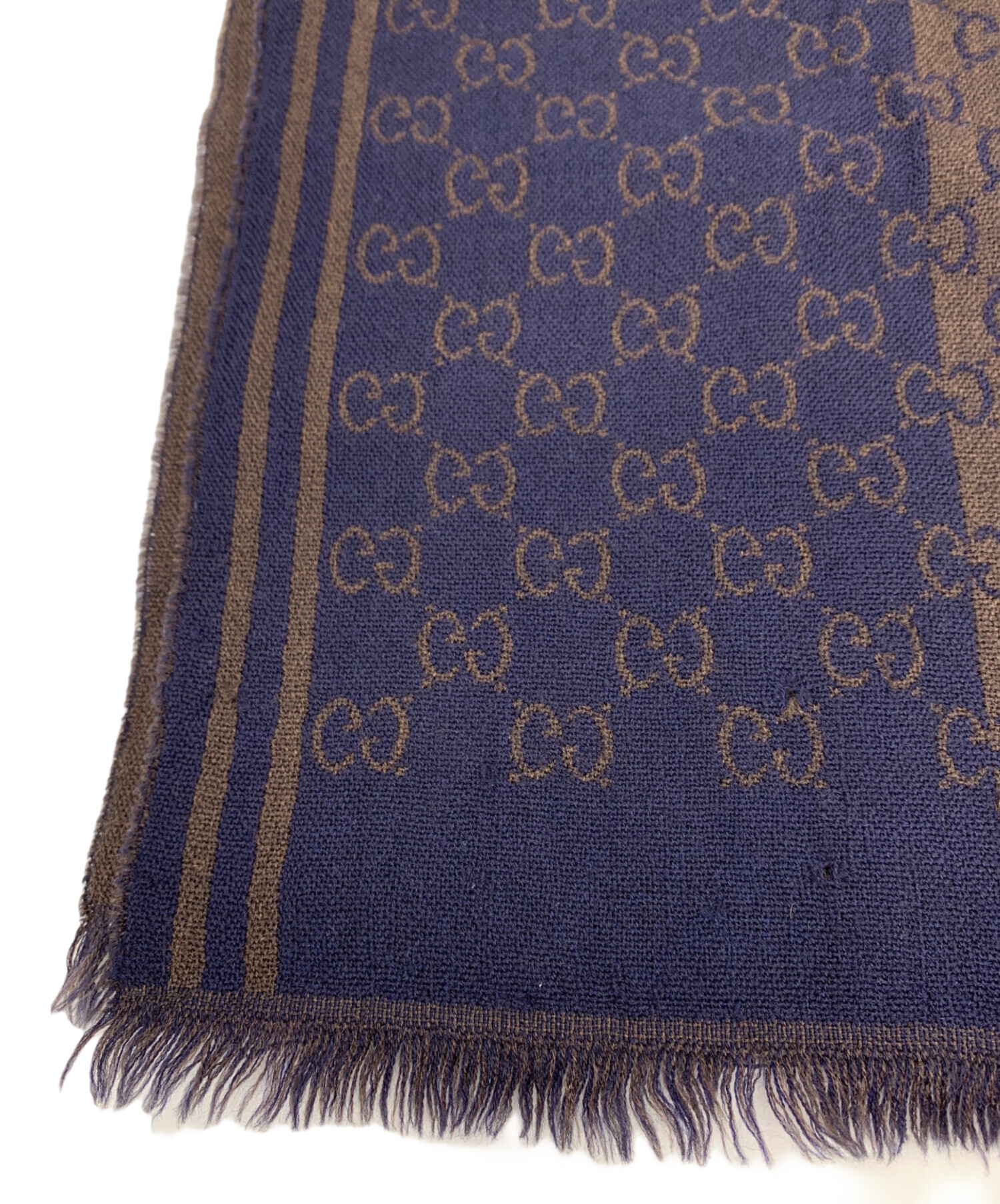 中古・古着通販】GUCCI (グッチ) GG ウールマフラー ネイビー×ブラウン