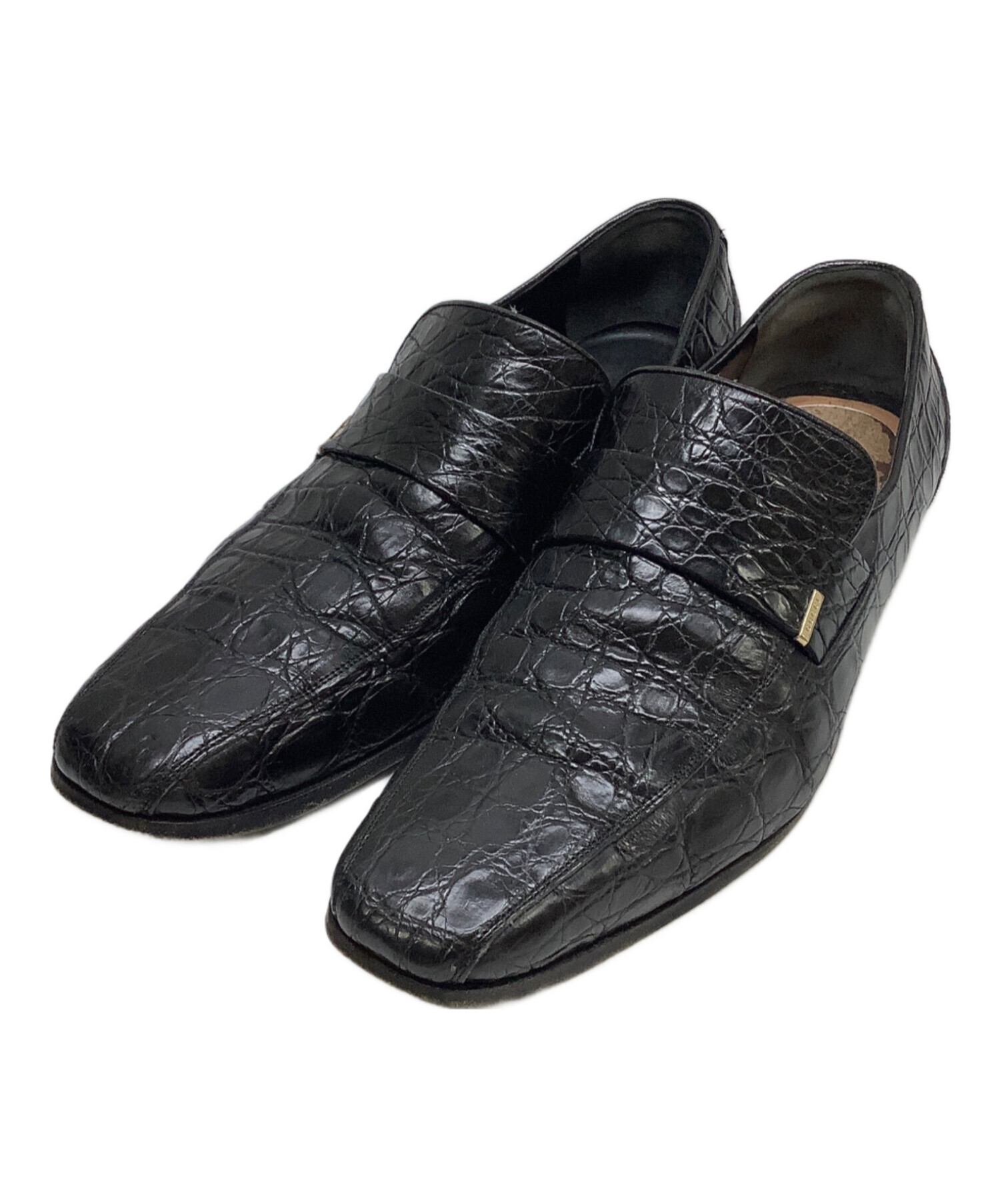 中古・古着通販】GUCCI (グッチ) クロコ型押しローファー ブラック