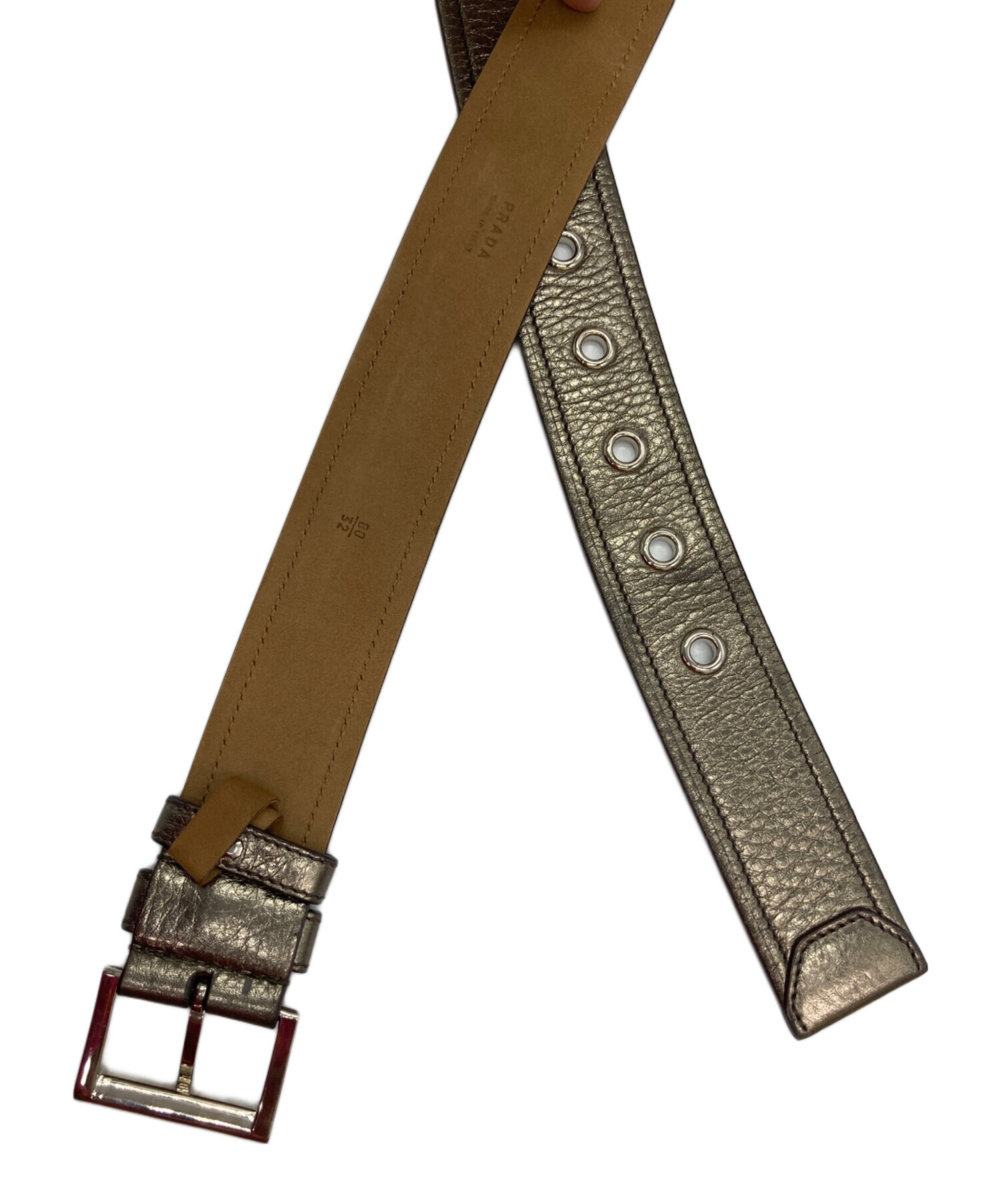 中古・古着通販】PRADA (プラダ) シャイニーレザーベルト シルバー