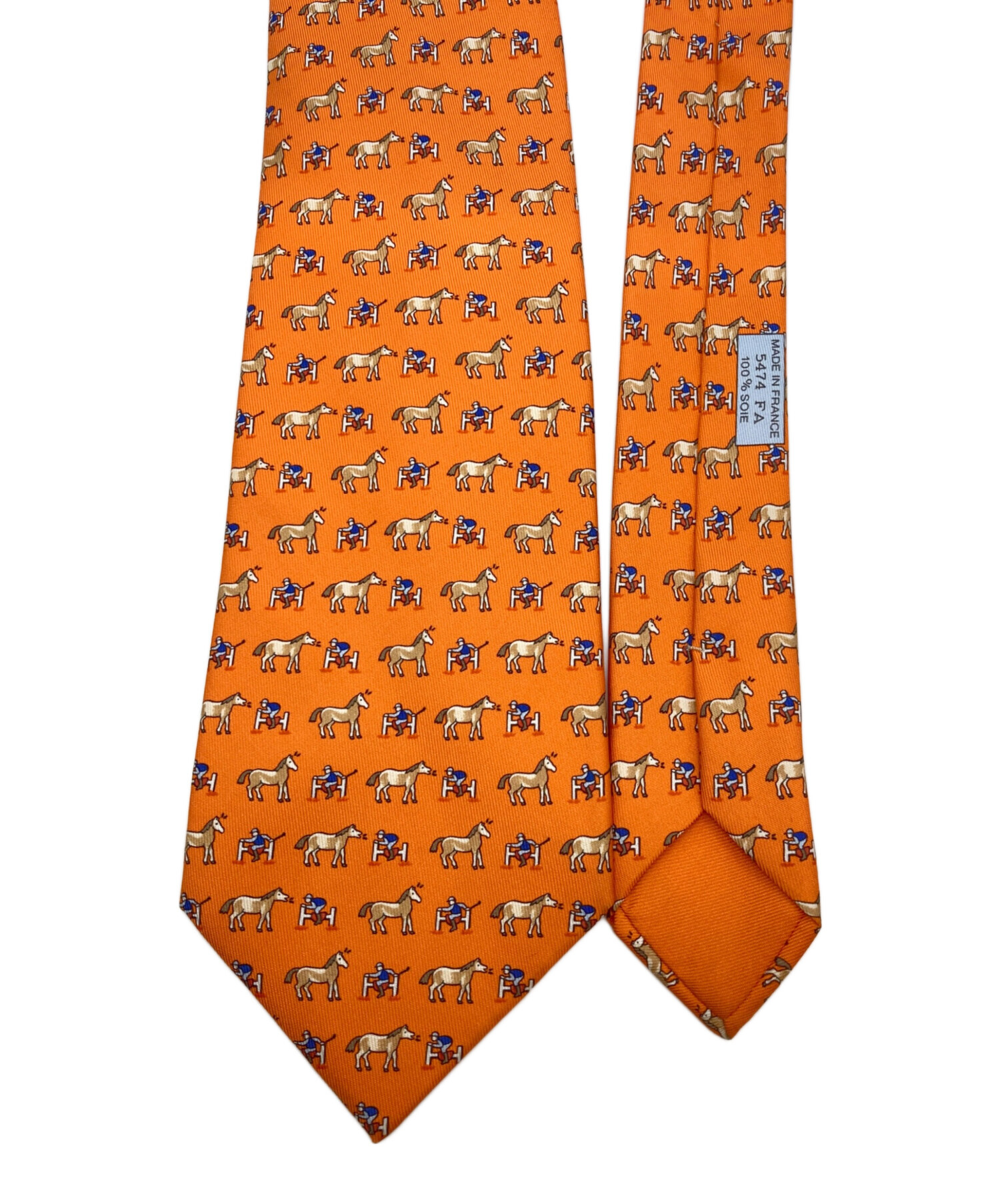中古・古着通販】HERMES (エルメス) 馬柄ネクタイ オレンジ サイズ
