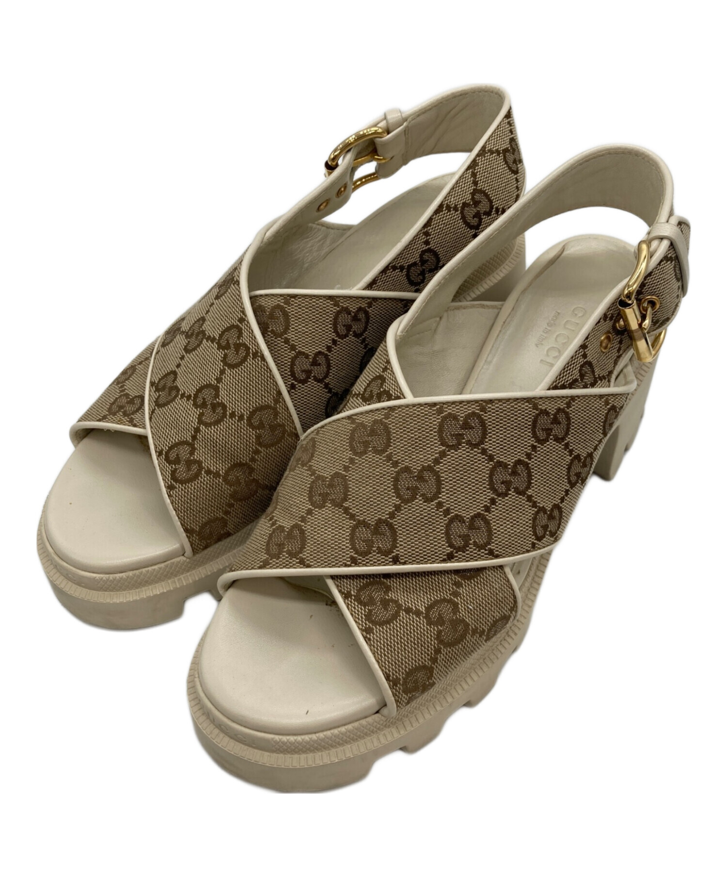 中古・古着通販】GUCCI (グッチ) GGパターンヒールサンダル ブラウン