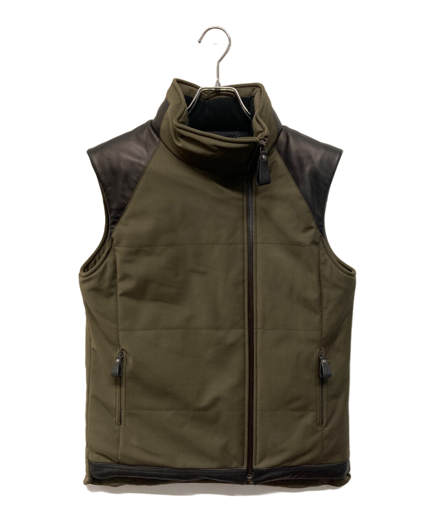 中古・古着通販】HERMES (エルメス) レザー切替ダウンベスト カーキ