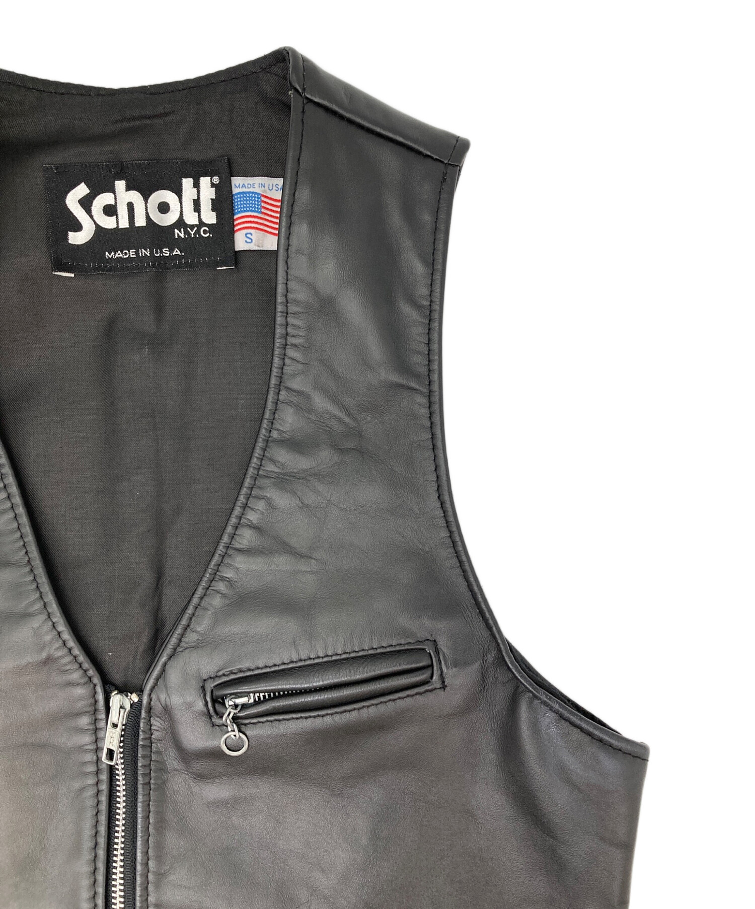 中古・古着通販】Schott (ショット) レザーベスト ブラック サイズ:S