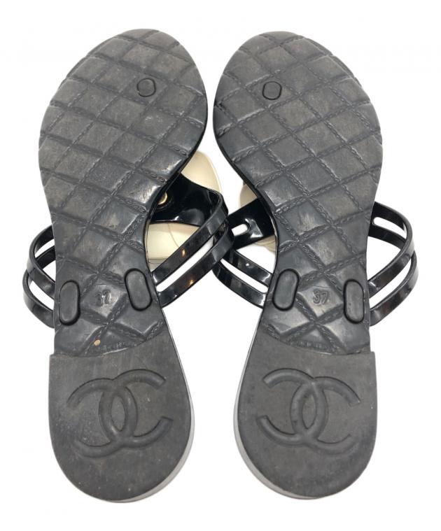 中古・古着通販】CHANEL (シャネル) カメリア トングサンダル ブラック