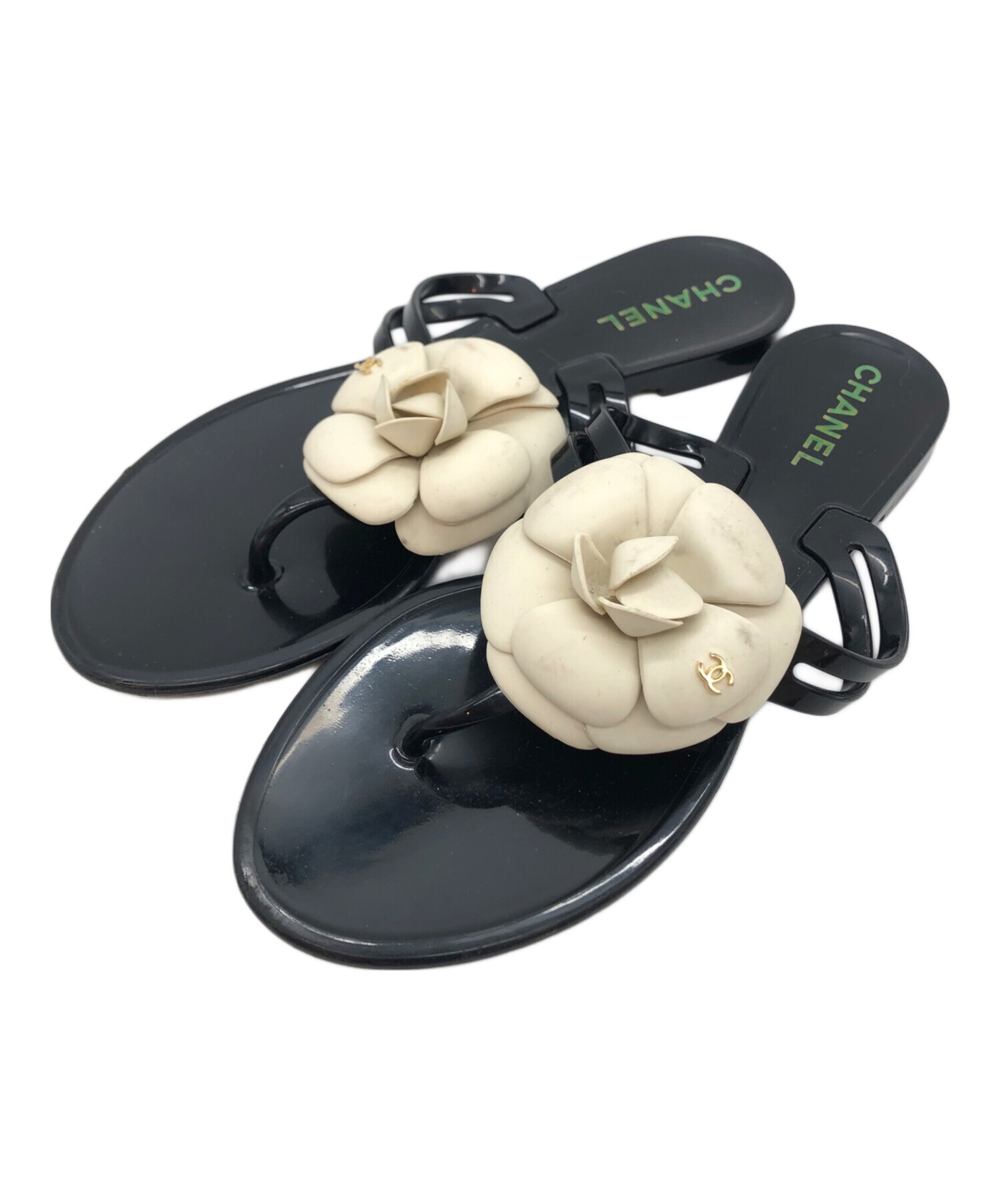 中古・古着通販】CHANEL (シャネル) カメリア トングサンダル ブラック