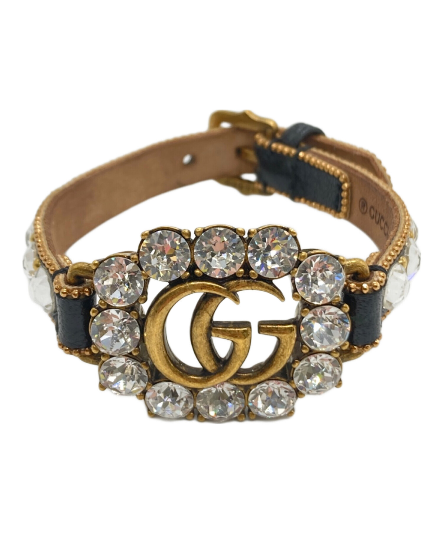 中古・古着通販】GUCCI (グッチ) ダブルGラインストーン装飾レザー