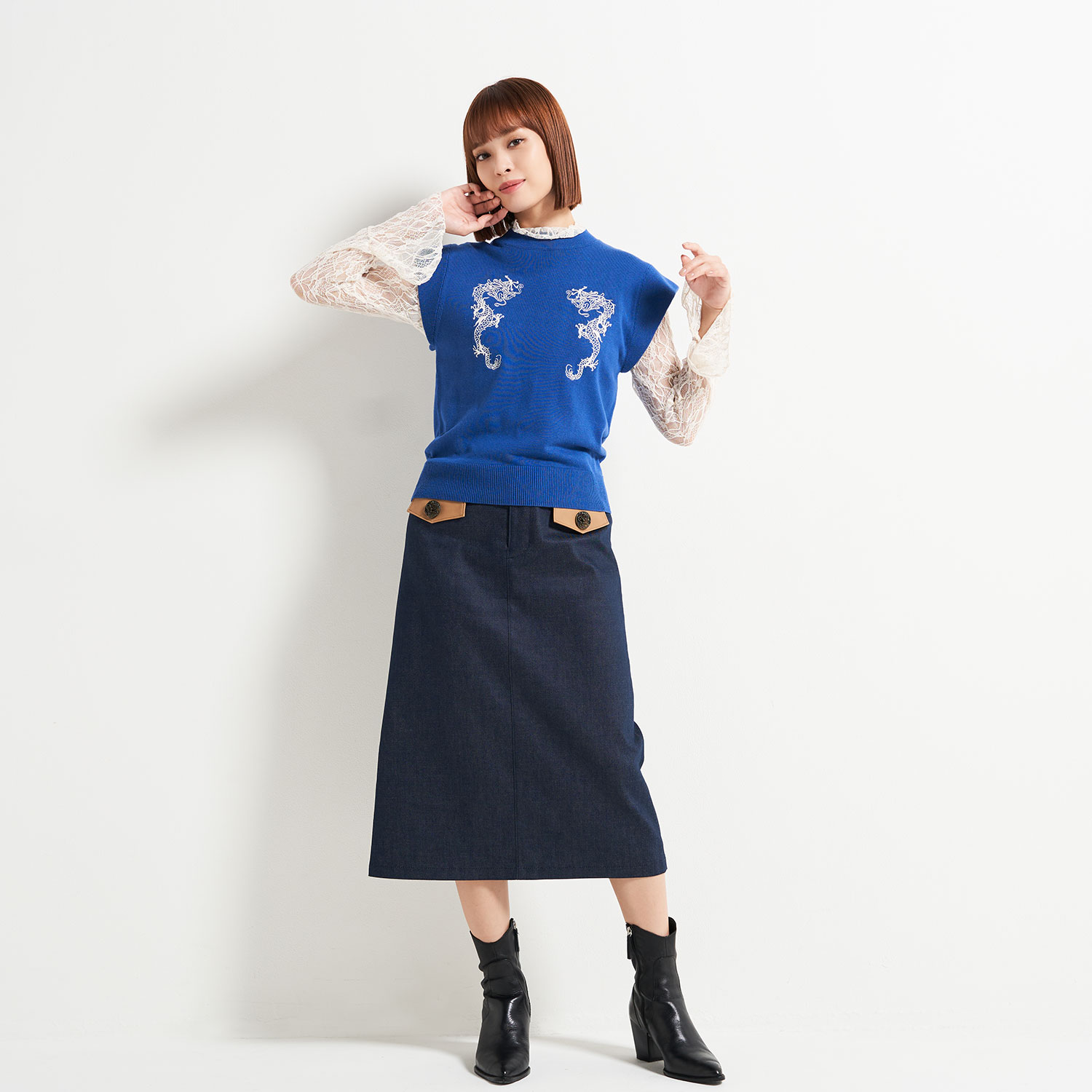 LEATHERLIKE×DENIM スカート｜VIVIENNE TAM（ヴィヴィアンタム