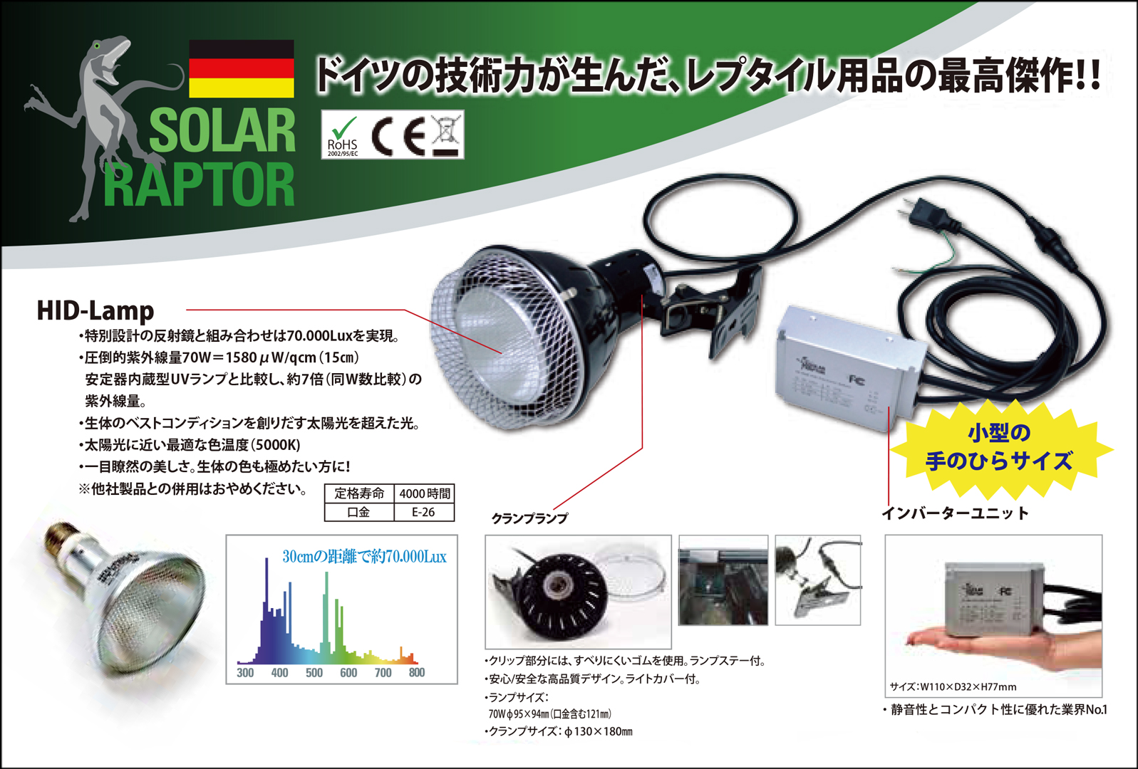 ソーラーラプターHIDランプ70W ゼンスイ 爬虫類用メタハラ 販売 通販