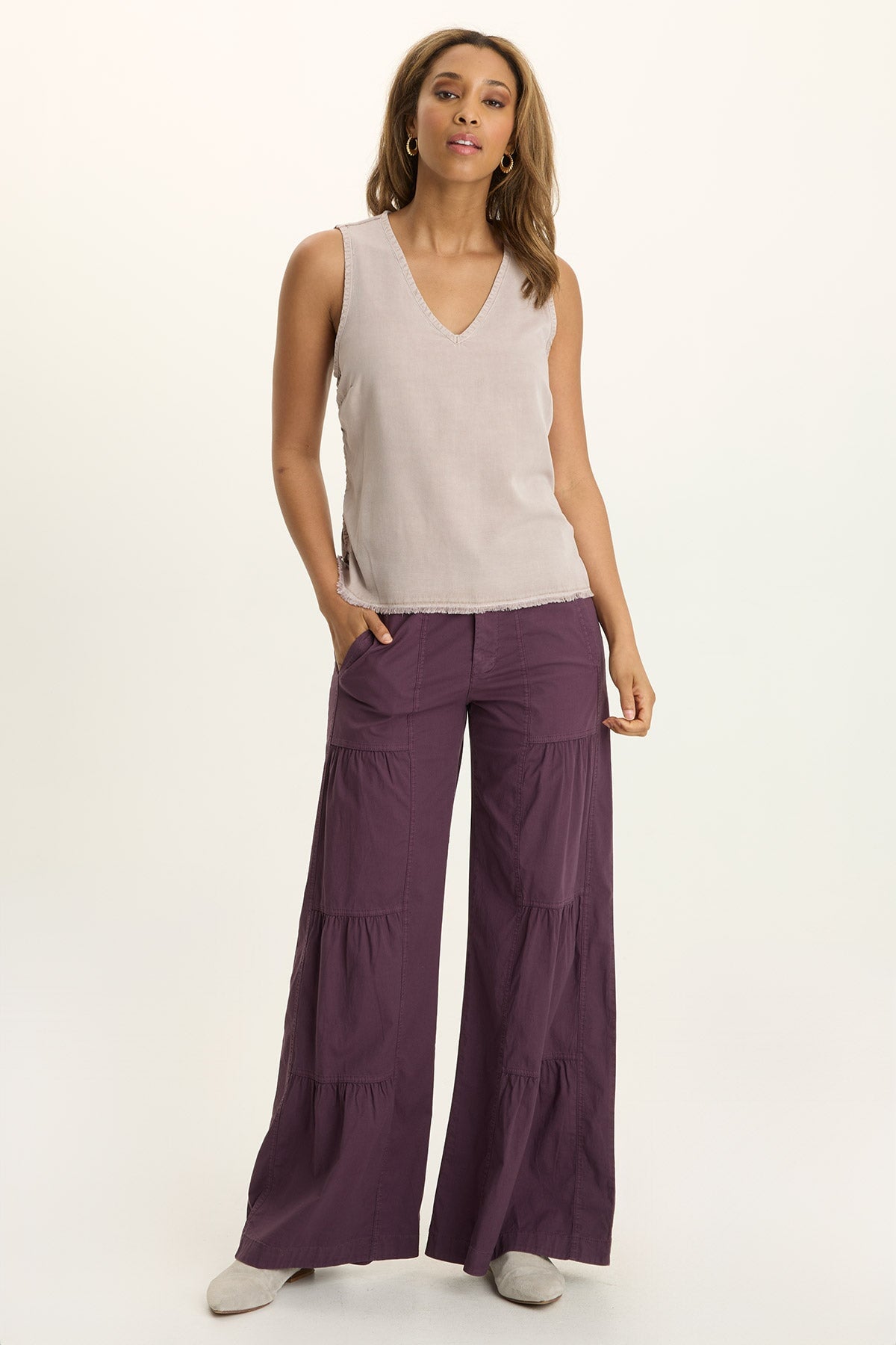 Werables Terraced Wide Leg Ruched Flare Drawstring Pant