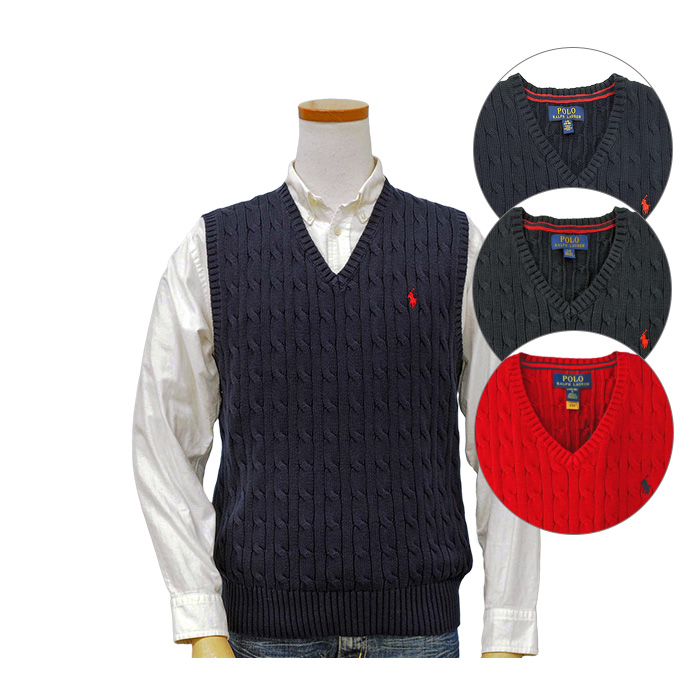 ポロ ラルフローレン ボーイズコットン ケーブル Vネック ベスト