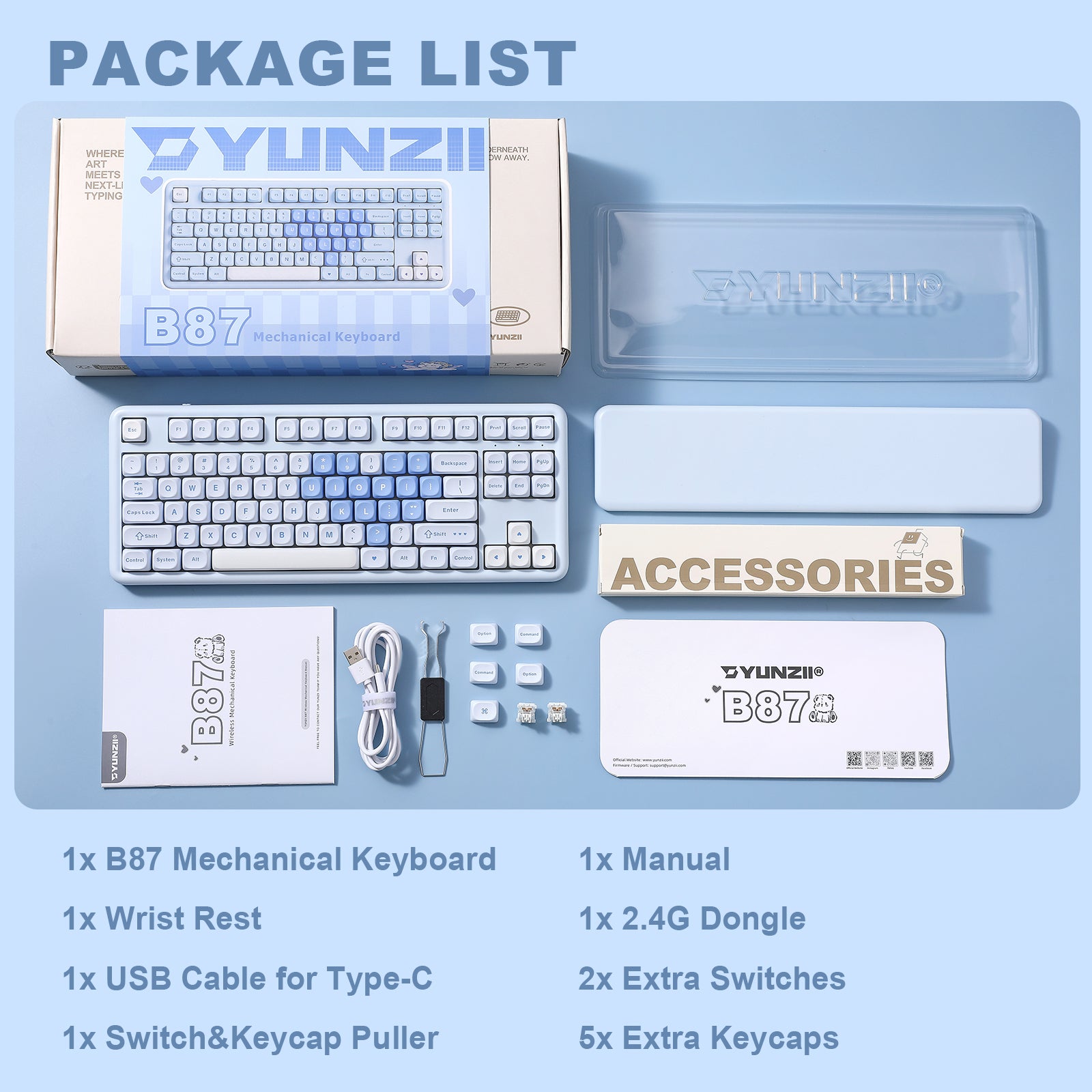 YUNZII B87 Blue Heart QMK/VIA Custom Mechanical Keyboard – YUNZII