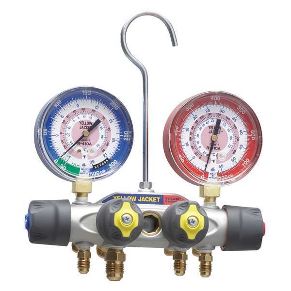 Yellow Jacket Mechanical Manifold Gauge Set, 4-Valve 49962 | Zoro