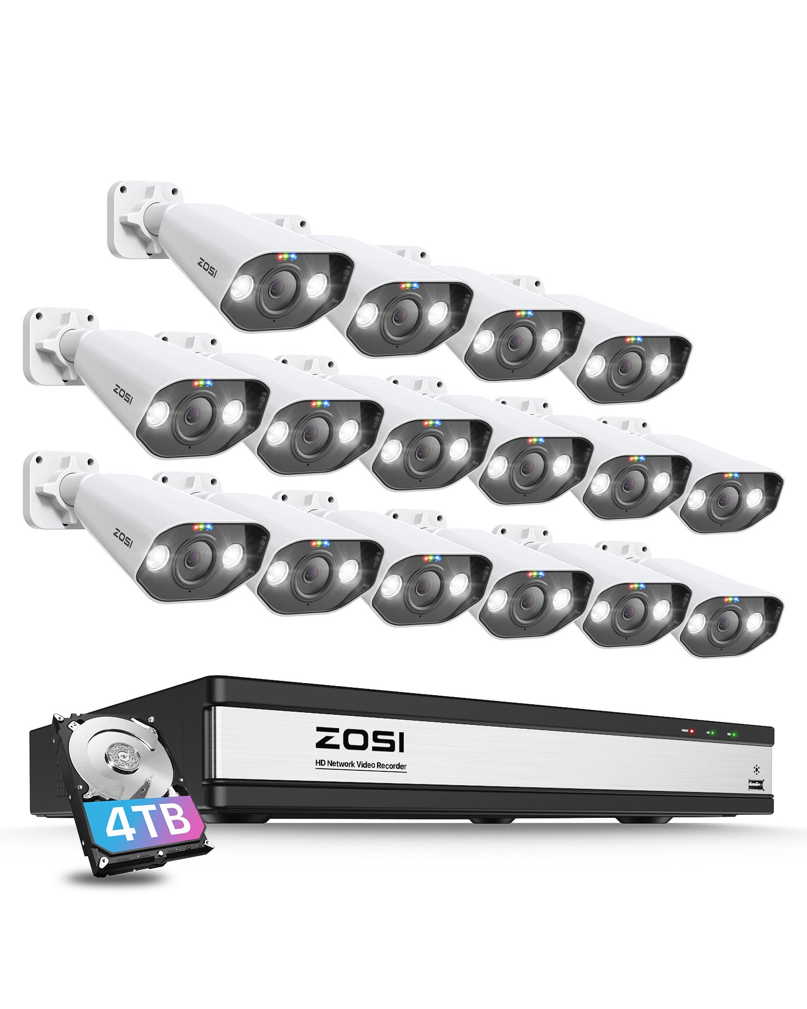 ZOSI poe防犯カメラセット16台 800万画素 防犯カメラpoe屋外 poe給電