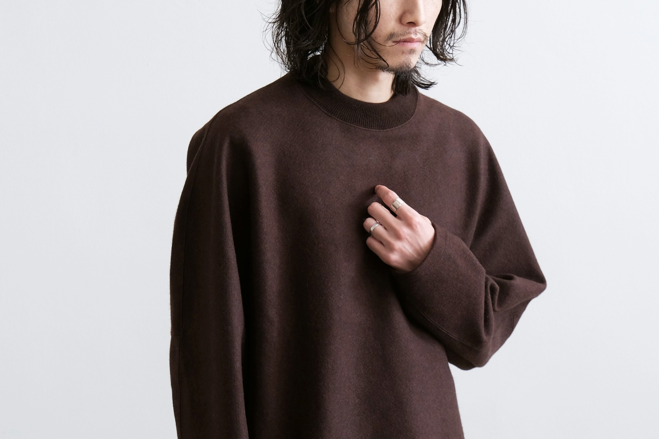 120S WOOLHEAVY INLAY MELTON DRAPING C/N PULLOVER - WUNDER