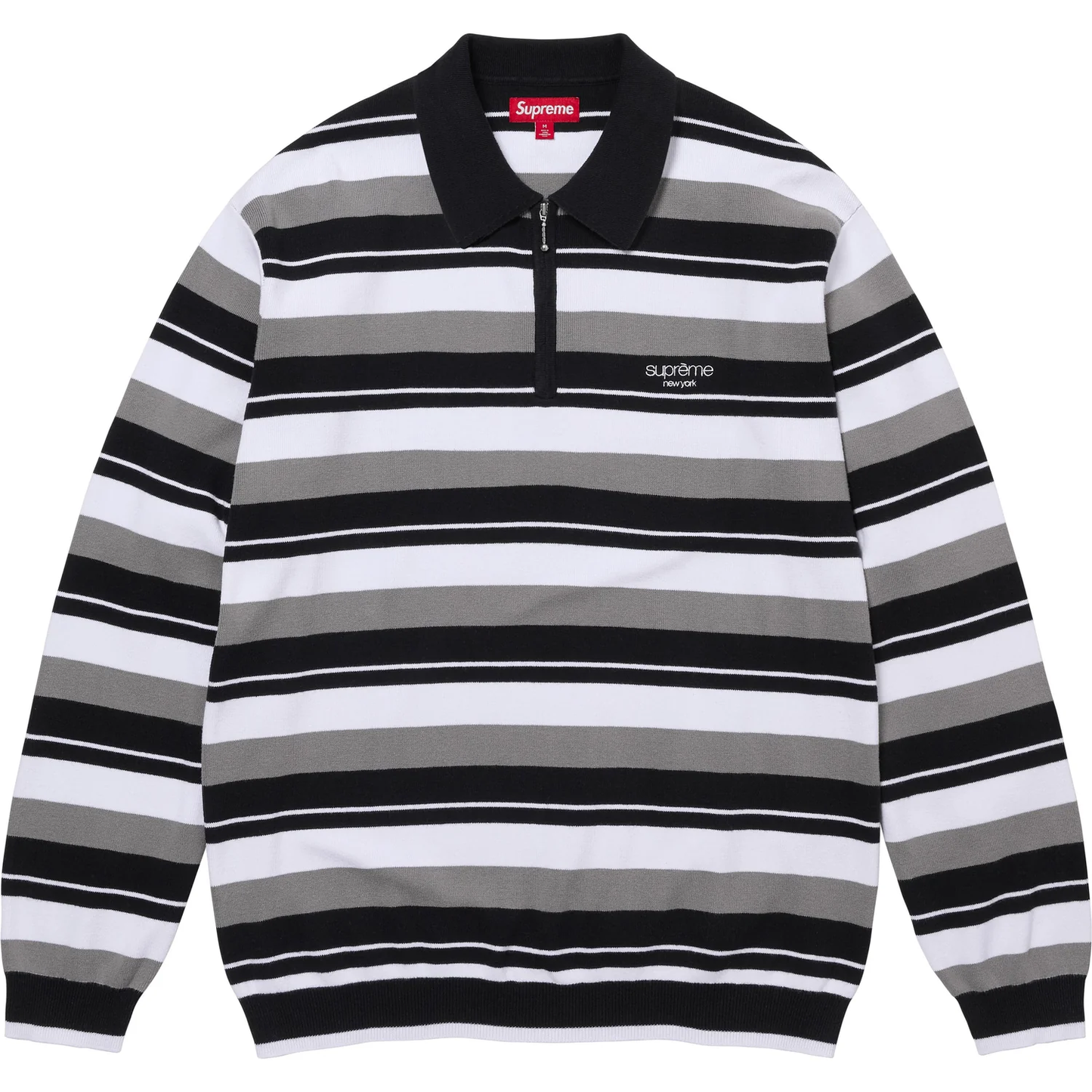Supreme Stripe Zip Long Sleeve Black Polo - WyCo Vintage, Kansas