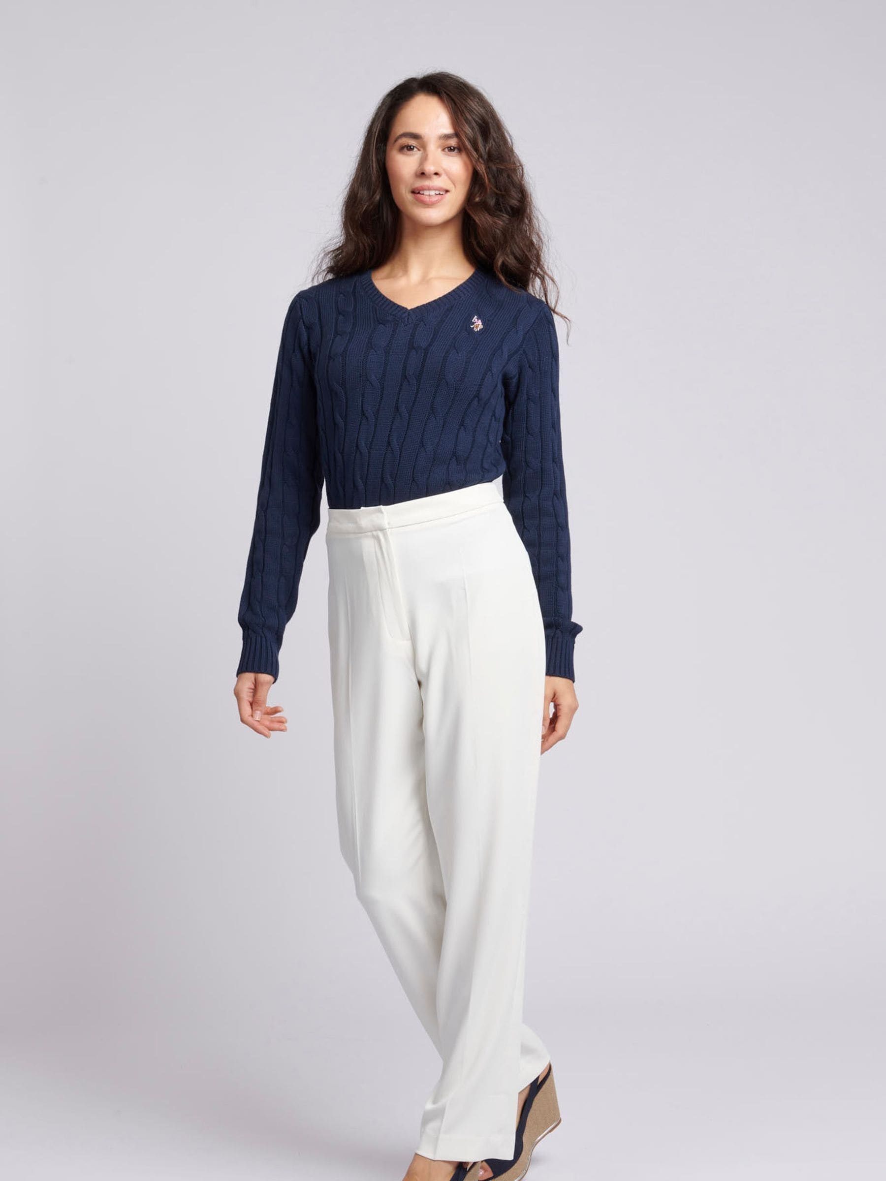 Buy U.S. Polo Assn. Blue V-Neck Cable Knit Jumper from Next USA