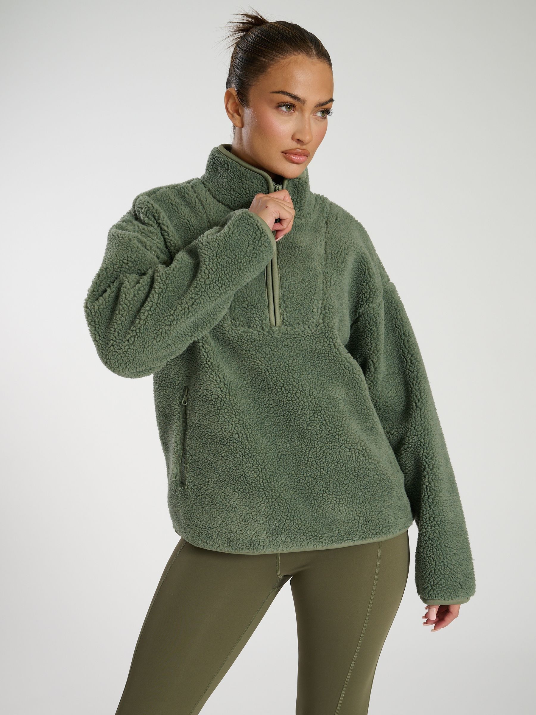 Buy South Beach Green Borg Quarter Zip Jacket from Next USA