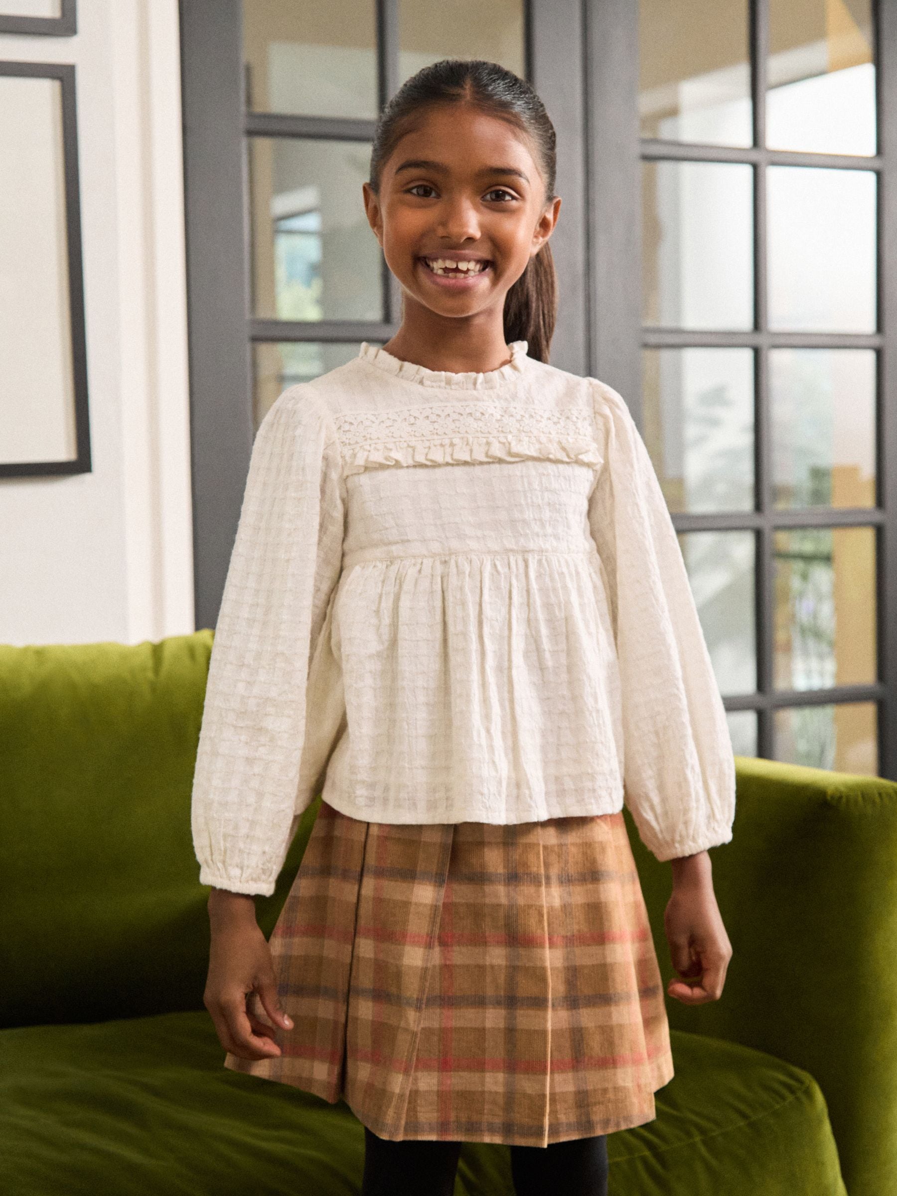 アンドマリー Coco check pleats skirt ピンクベージュ andmary Coco