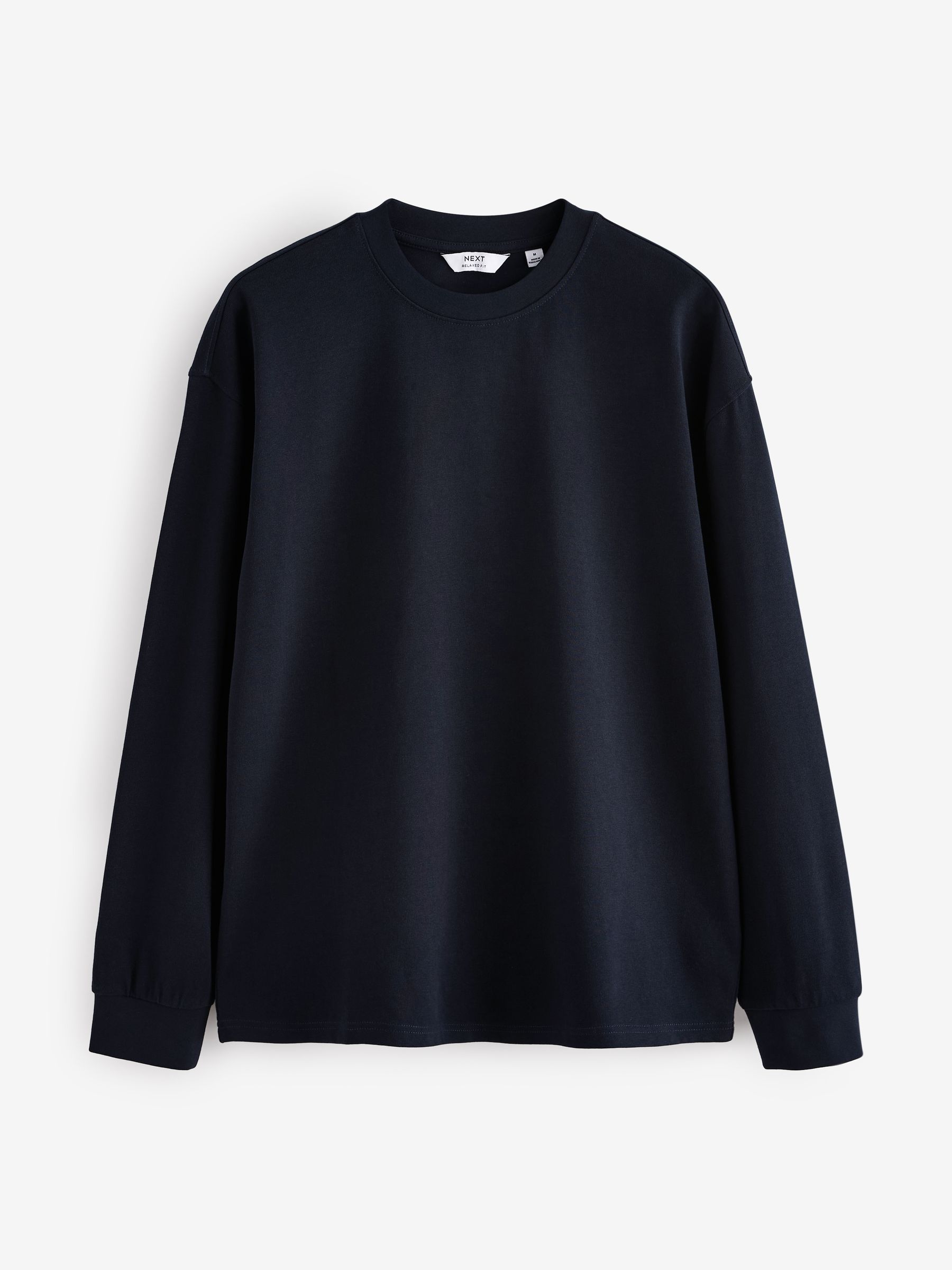 Buy Navy Blue Relaxed Fit Long Sleeve Heavyweight 100% Cotton T