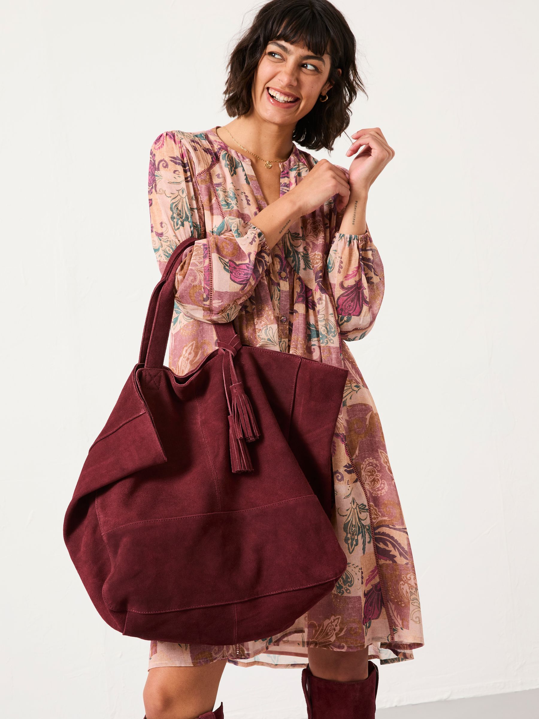 Buy FatFace Margot Burgundy Red Suede Tote Bag from Next USA