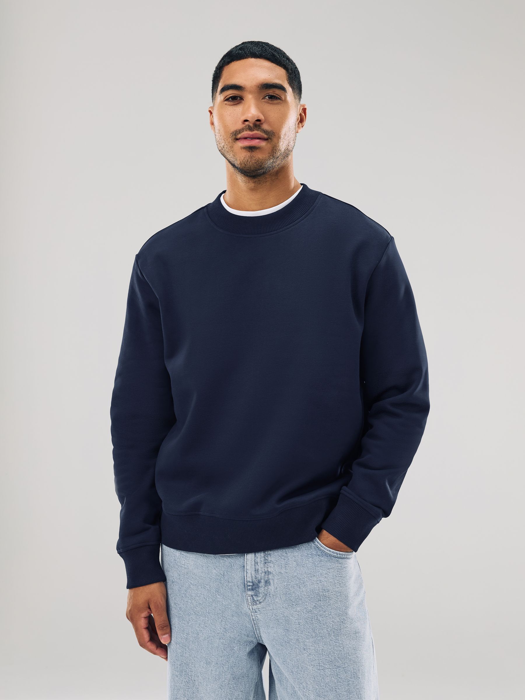 Buy Navy Blue Regular Fit Heavyweight Cotton Rich Crew Neck
