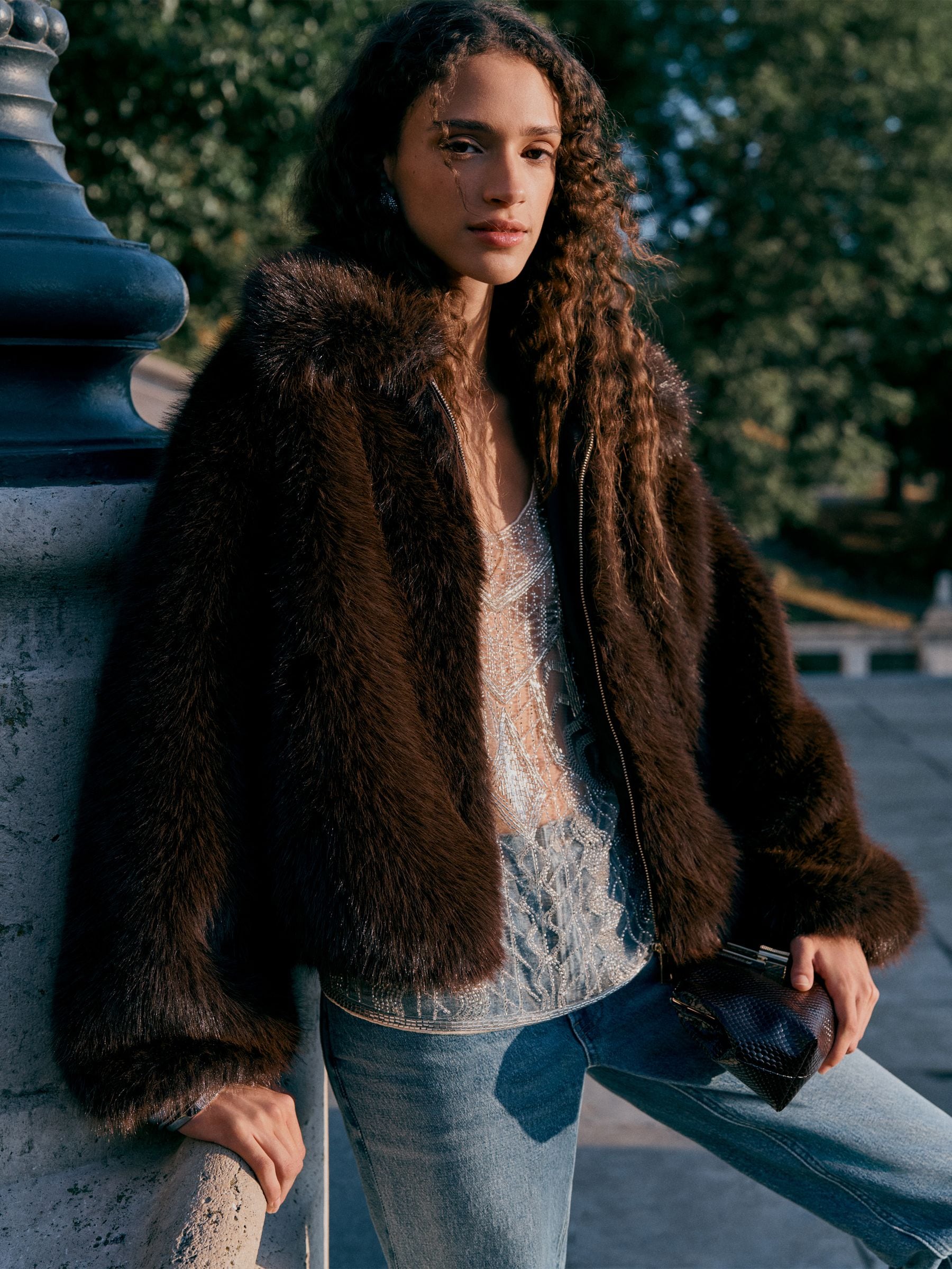 Buy Chocolate Brown Faux Fur Zip Through Jacket from Next USA