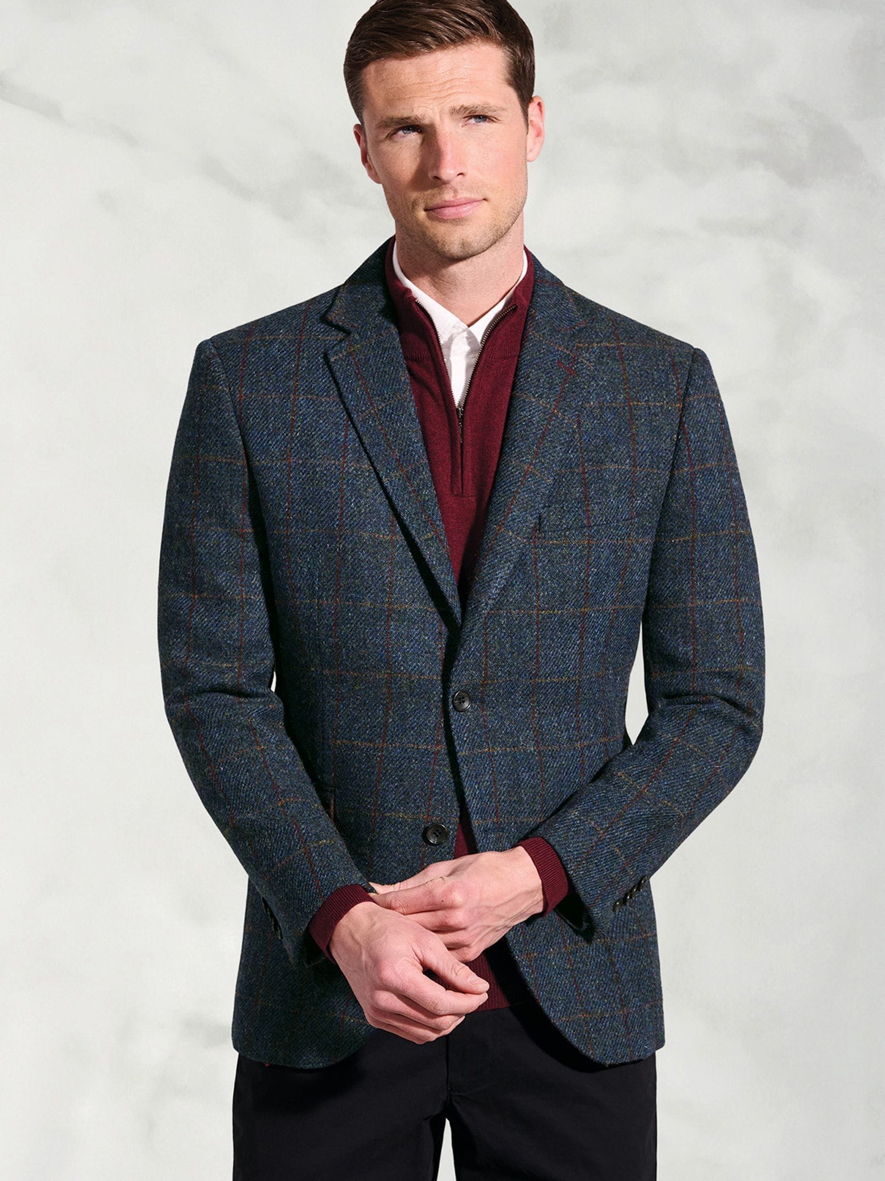Buy Brook Taverner Blue Tailored Fit Harris Tweed® Check Jacket