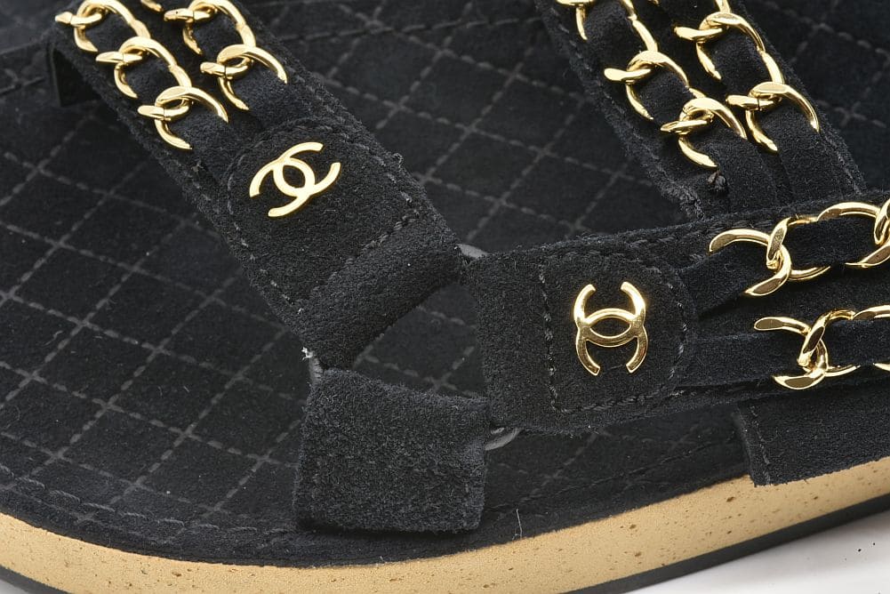 CHANEL】シャネル チェーントリム ココマーク デニム サンダル 36