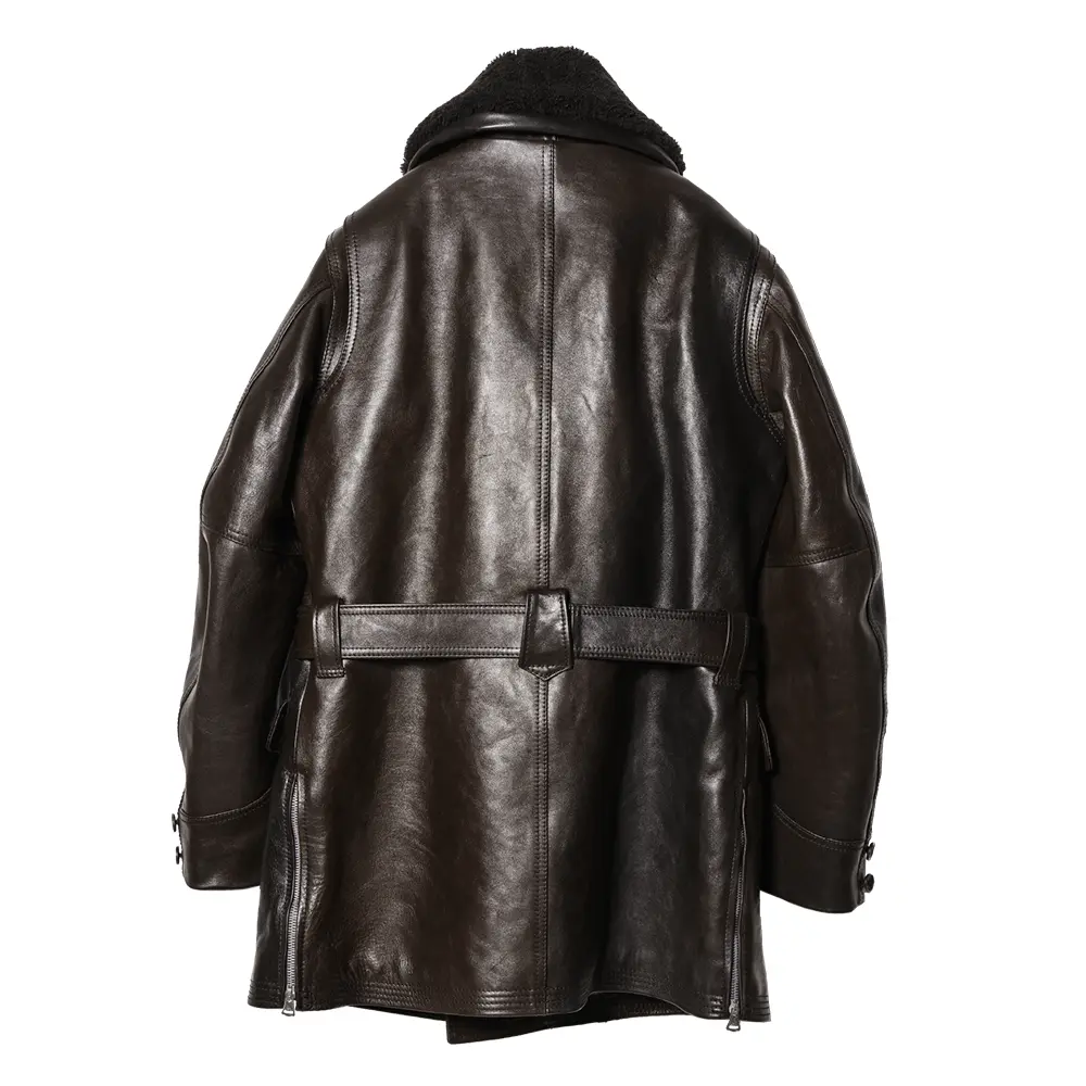 HAND DYED HORSE '40s BELTED GERMAN MOTORCYCLE HALF COAT[ YK-05