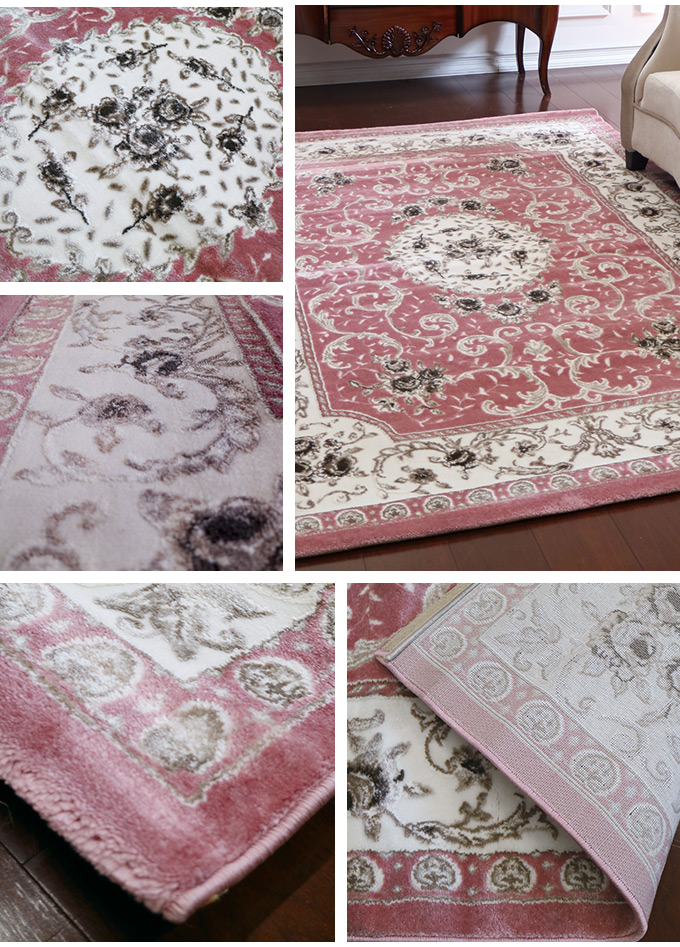 トルコ製 高級ラグマット(絨毯) ピンク2 160×230cm｜おしゃれ