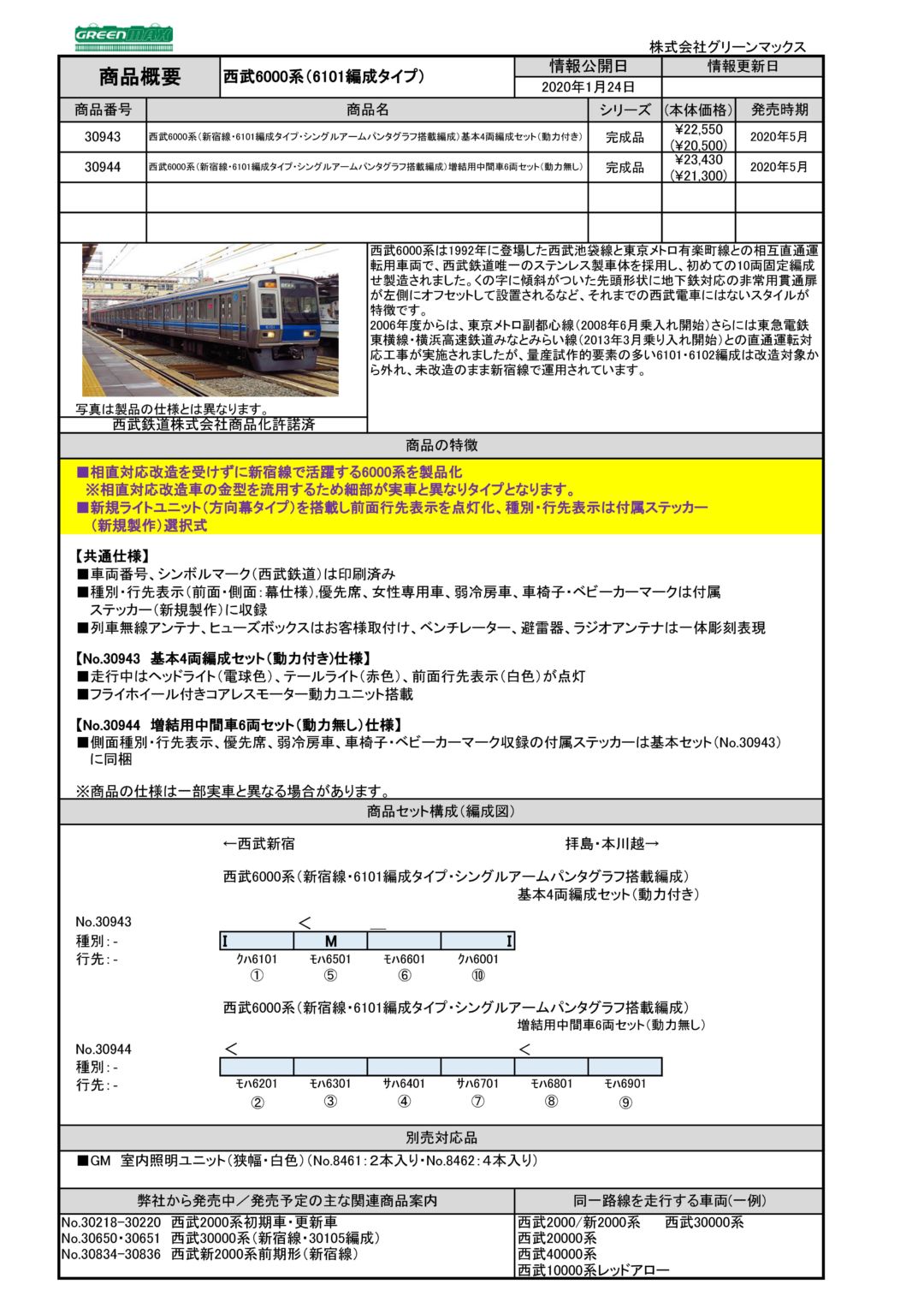 GM 西武6000系（新宿線・6101編成タイプ・シングルアームパンタグラフ